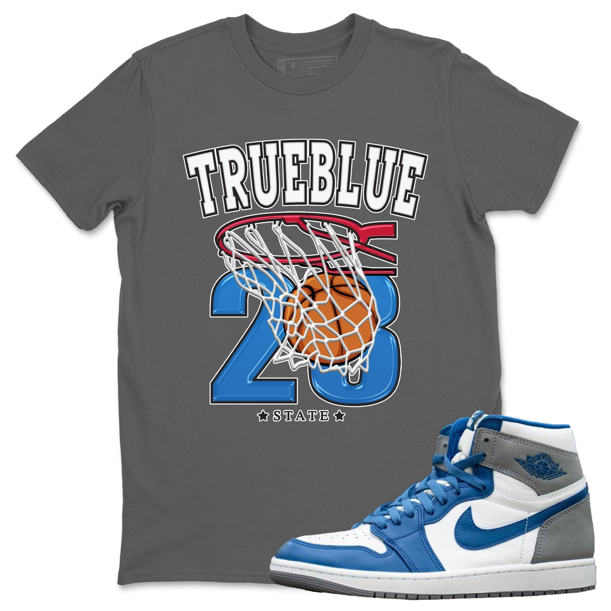 Jordan 1 True Blue Sneaker Matching T-Shirt Basketball Sneaker Tees Jordan 1 True Blue Sneaker Release Tees Crew Neck Tees