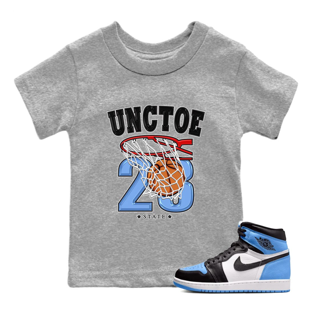 Air Jordan 1 Retro High OG University Blue shirt to match jordans Basketball Streetwear Sneaker Shirt Air Jordan 1 UNC Toe Drip Gear Zone Sneaker Matching Clothing Baby Toddler Heather Grey 1 T-Shirt