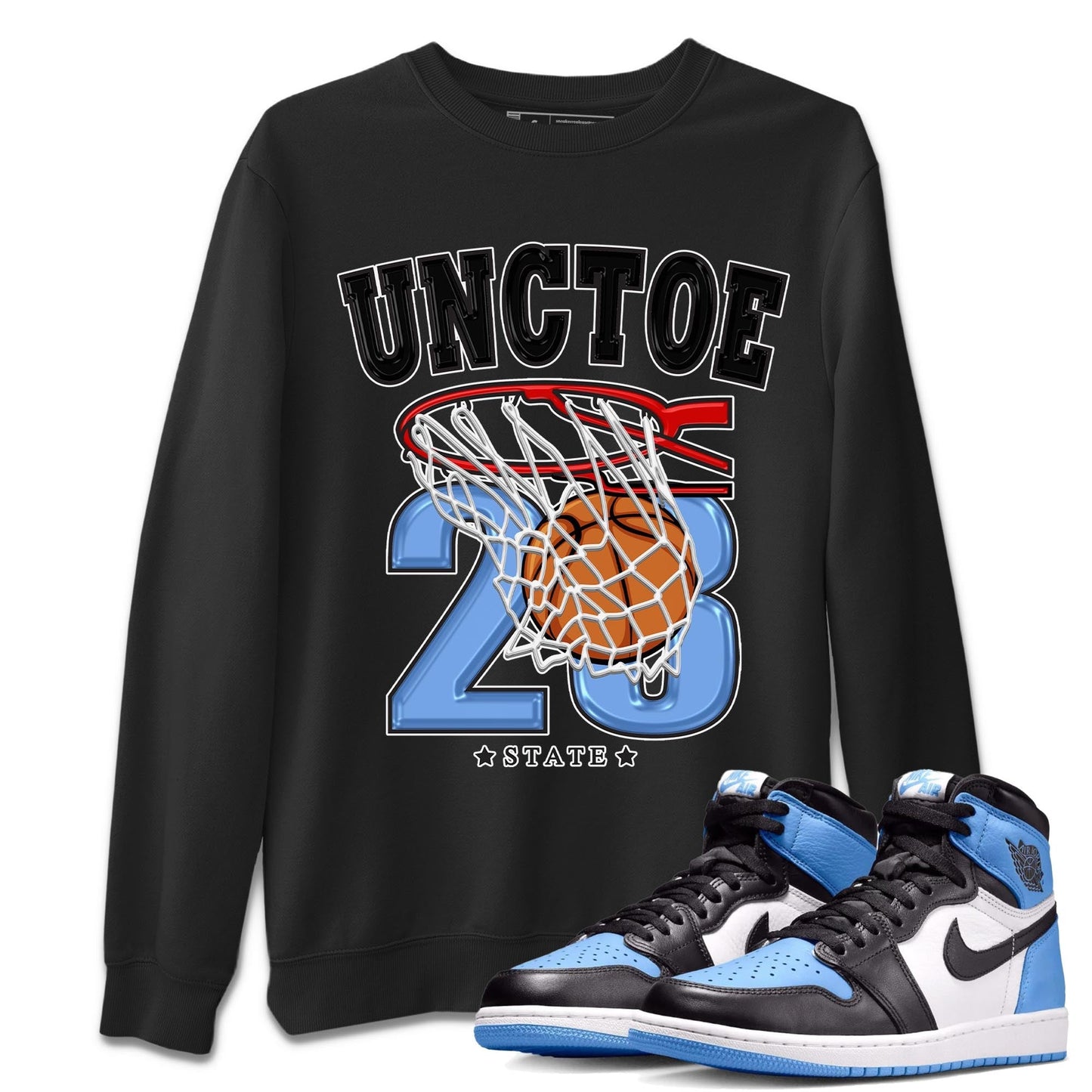 Air Jordan 1 Retro High OG University Blue shirt to match jordans Basketball Streetwear Sneaker Shirt Air Jordan 1 UNC Toe Drip Gear Zone Sneaker Matching Clothing Unisex Black 1 T-Shirt