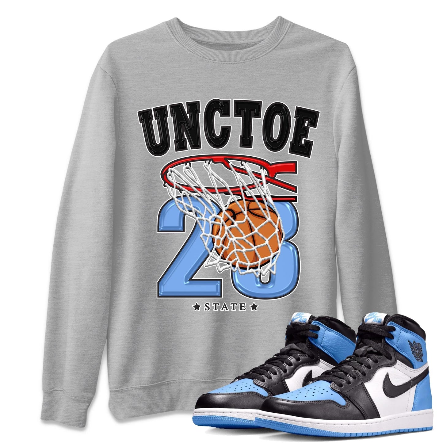 Air Jordan 1 Retro High OG University Blue shirt to match jordans Basketball Streetwear Sneaker Shirt Air Jordan 1 UNC Toe Drip Gear Zone Sneaker Matching Clothing Unisex Heather Grey 1 T-Shirt