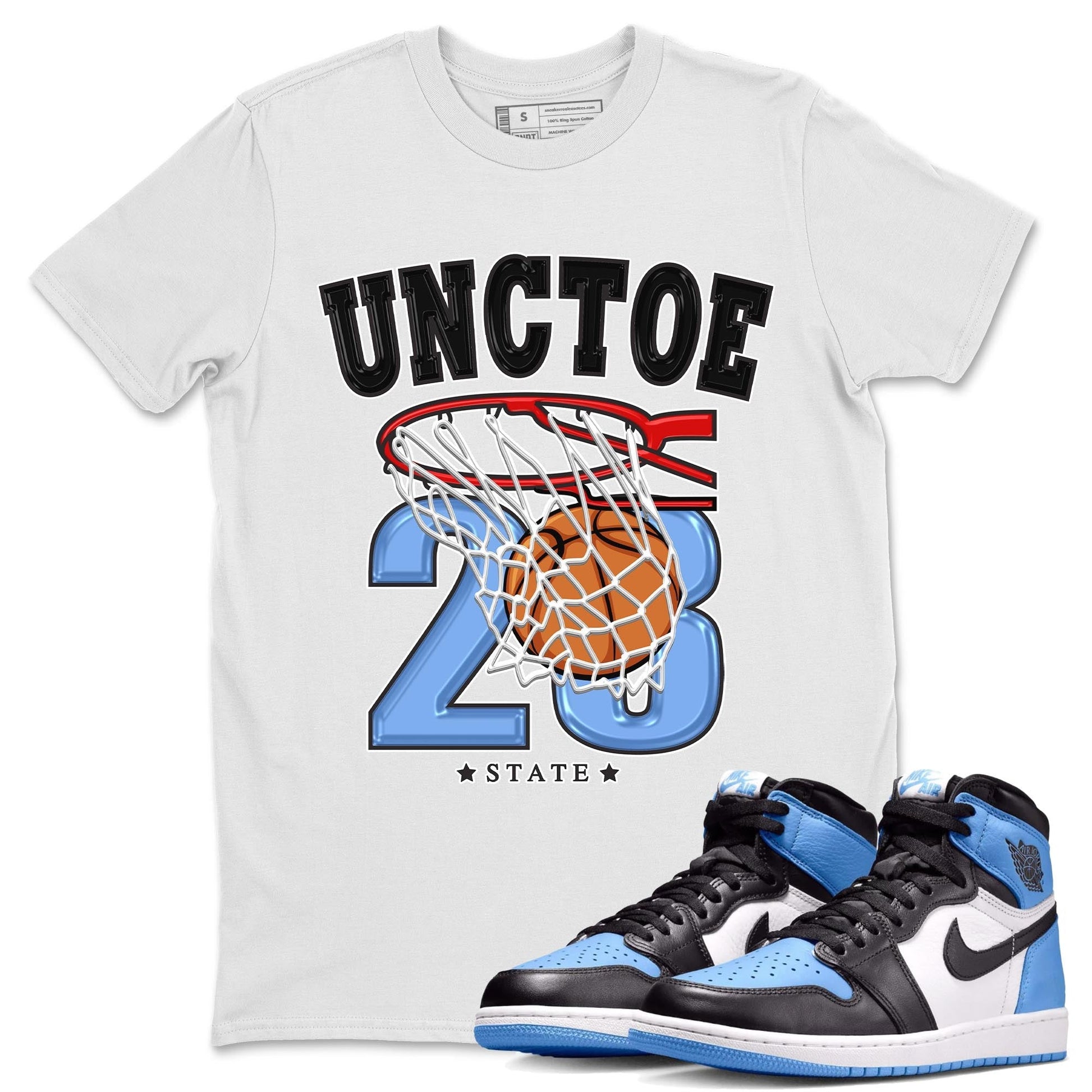 Air Jordan 1 Retro High OG University Blue shirt to match jordans Basketball Streetwear Sneaker Shirt Air Jordan 1 UNC Toe Drip Gear Zone Sneaker Matching Clothing Unisex White 1 T-Shirt