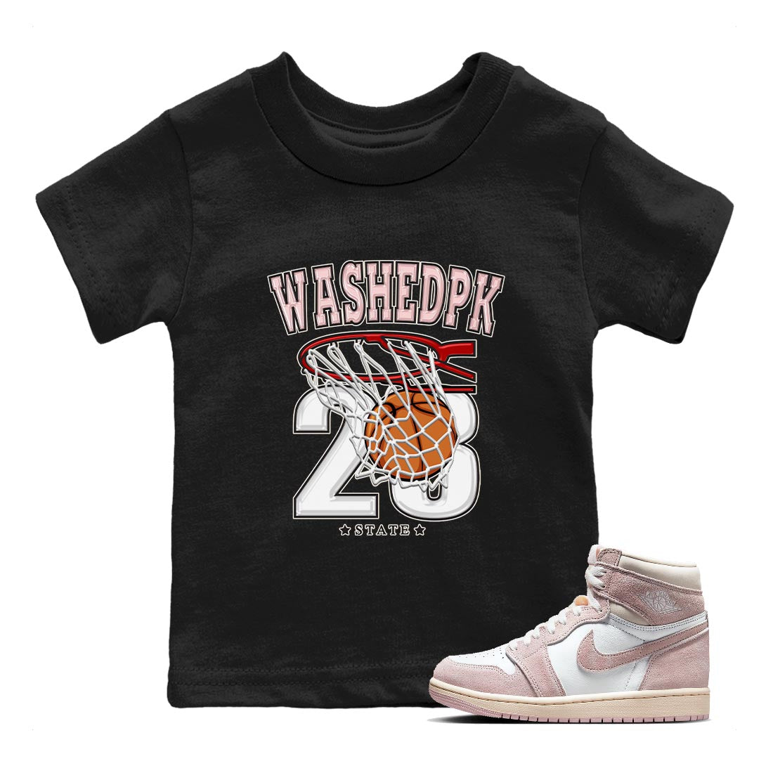 Air Jordan 1 Washed Pink Sneaker Match Tees Basketball Streetwear Sneaker Shirt AJ1 Washed Pink Sneaker Release Tees Kids Shirts Black 1