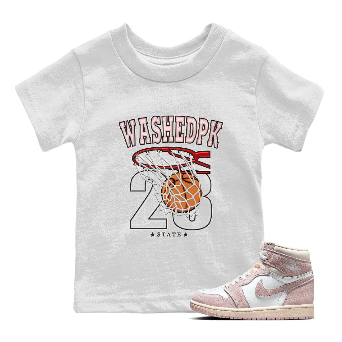 Air Jordan 1 Washed Pink Sneaker Match Tees Basketball Streetwear Sneaker Shirt AJ1 Washed Pink Sneaker Release Tees Kids Shirts White 1