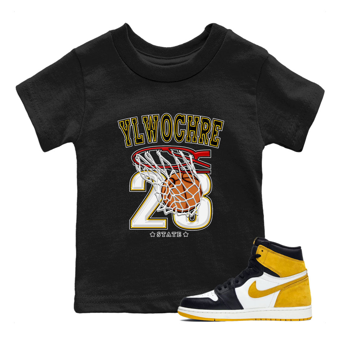 1s Yellow Ochre shirt to match jordans Basketball sneaker tees Air Jordan 1 High OG Yellow Ochre Drip Gear Zone baby toddler Black 1 cotton Shirt