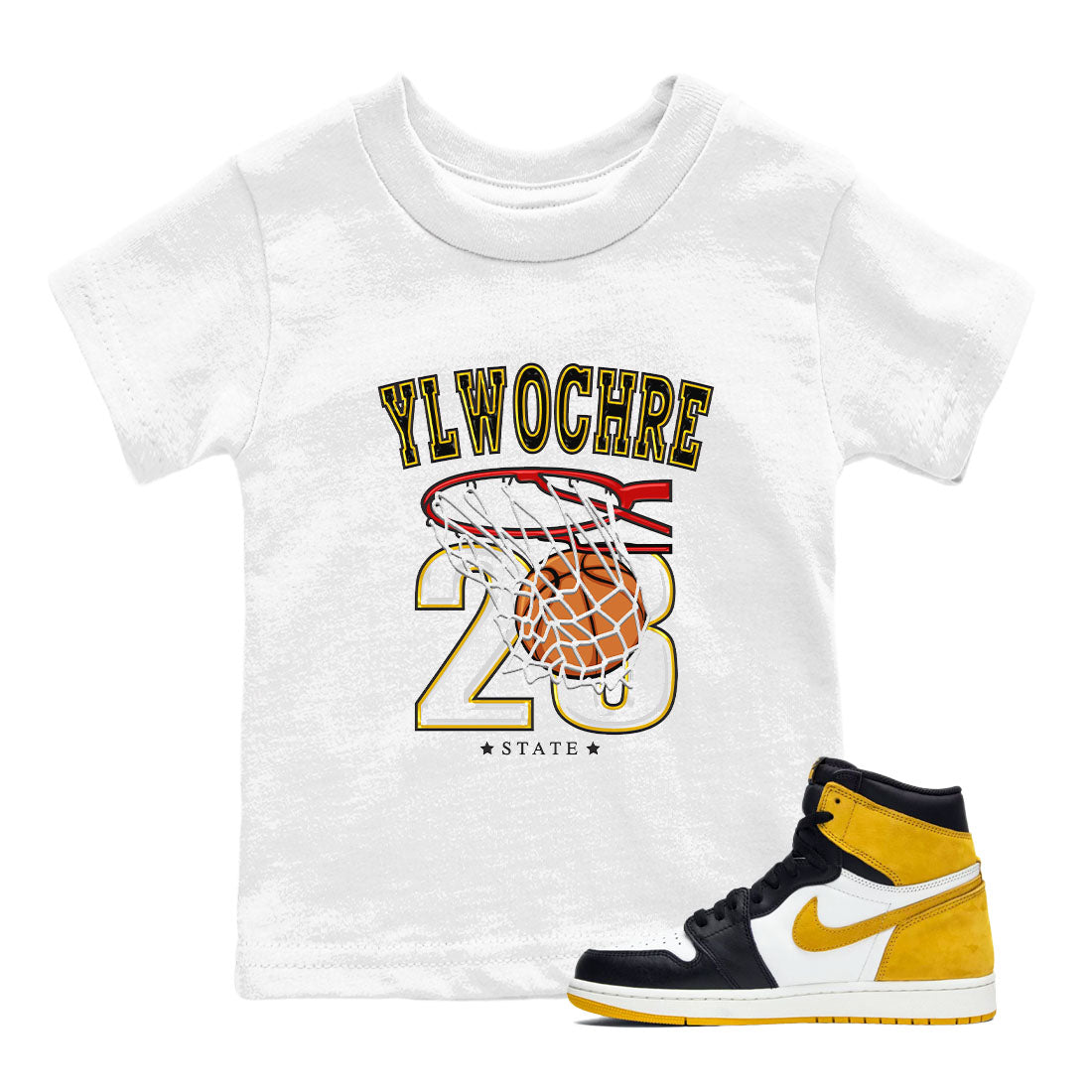1s Yellow Ochre shirt to match jordans Basketball sneaker tees Air Jordan 1 High OG Yellow Ochre Drip Gear Zone baby toddler White 1 cotton Shirt