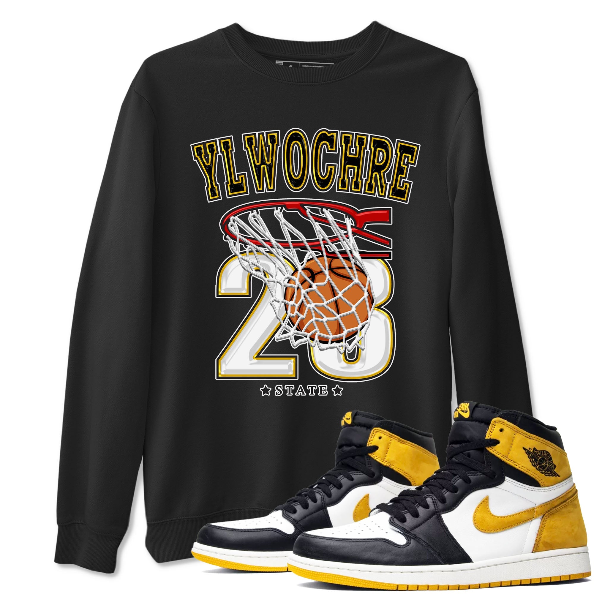 1s Yellow Ochre shirt to match jordans Basketball sneaker tees Air Jordan 1 High OG Yellow Ochre Drip Gear Zone unisex cotton Black 1 crew neck shirt