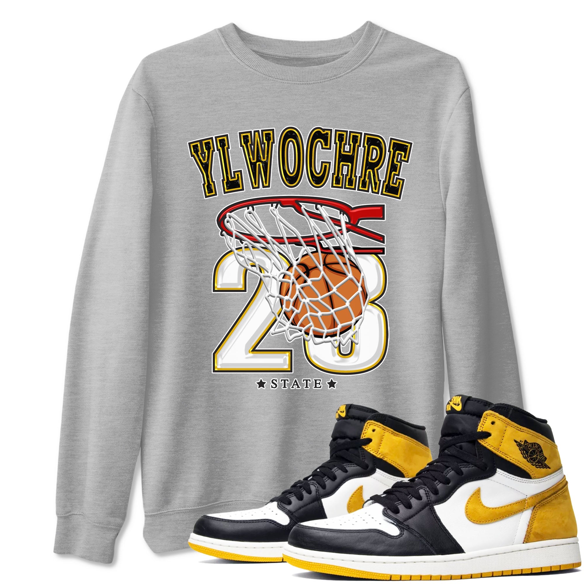 1s Yellow Ochre shirt to match jordans Basketball sneaker tees Air Jordan 1 High OG Yellow Ochre Drip Gear Zone unisex cotton Heather Grey 1 crew neck shirt