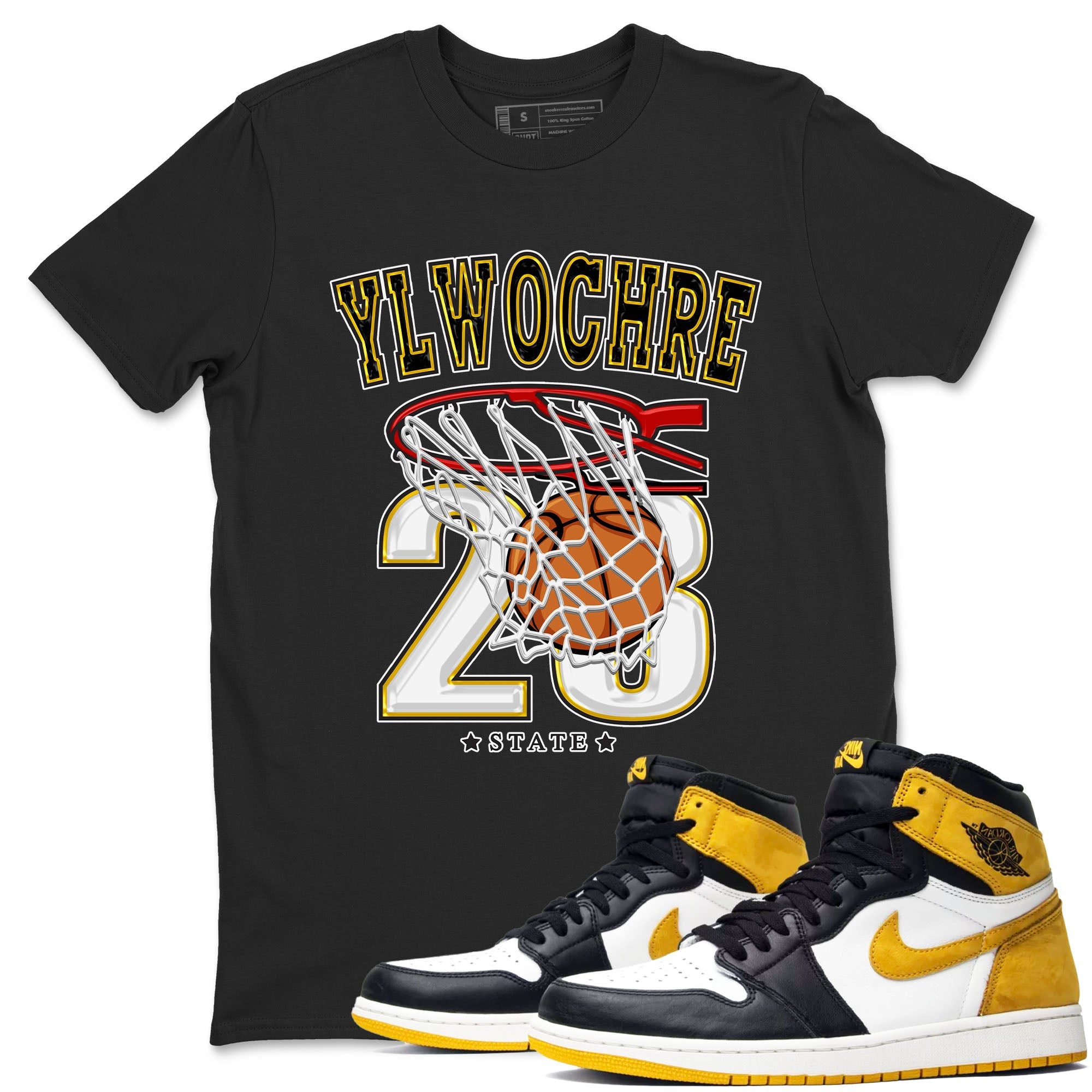 1s Yellow Ochre shirt to match jordans Basketball sneaker tees Air Jordan 1 High OG Yellow Ochre Drip Gear Zone unisex cotton Black 1 crew neck shirt
