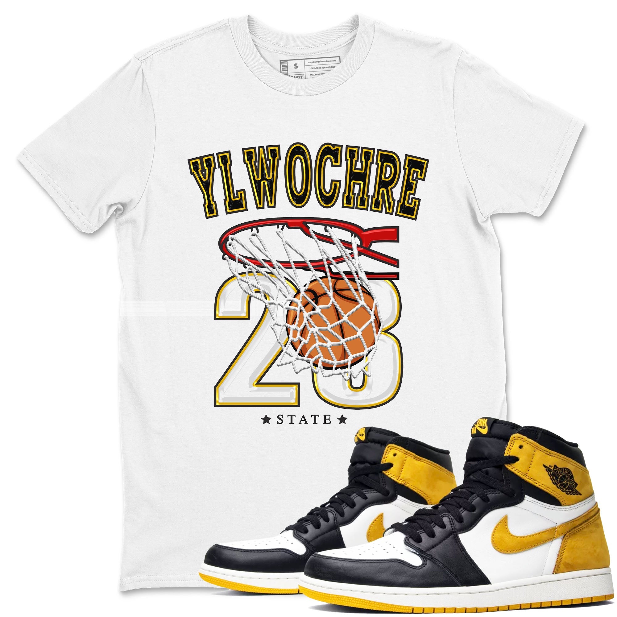 1s Yellow Ochre shirt to match jordans Basketball sneaker tees Air Jordan 1 High OG Yellow Ochre Drip Gear Zone unisex cotton White 1 crew neck shirt