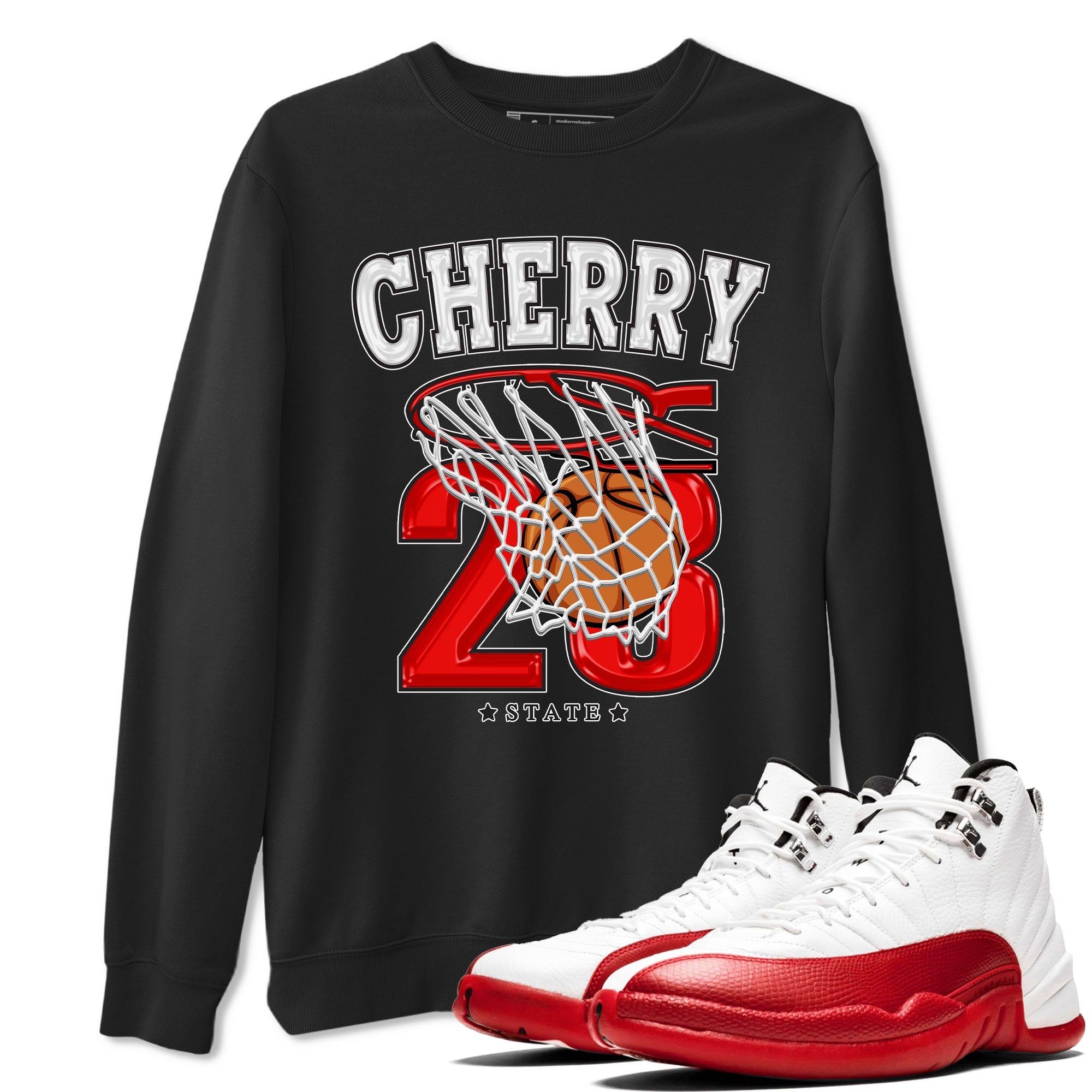 Jordan 12 Retro Cherry shirt to match jordans Varsity Red Basketball special sneaker matching tees 12s Cherry Drip Gear Zone Unisex Black 1 T-Shirt