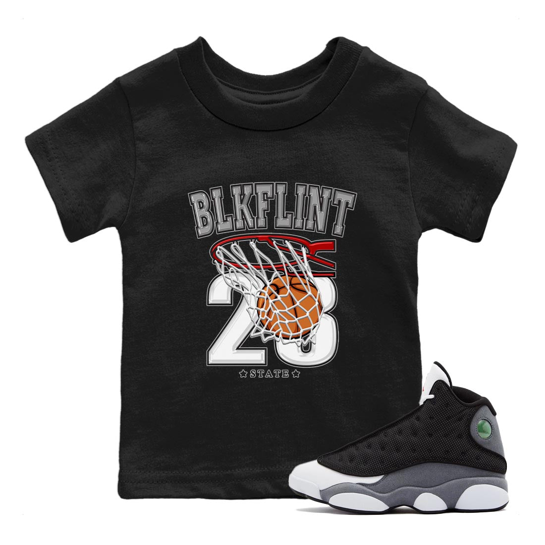 Air Jordan 13 Black Flint Sneaker Match Tees Basketball Streetwear Sneaker Shirt AJ 13s Black Flint Sneaker Release Tees Kids Shirts Black 1