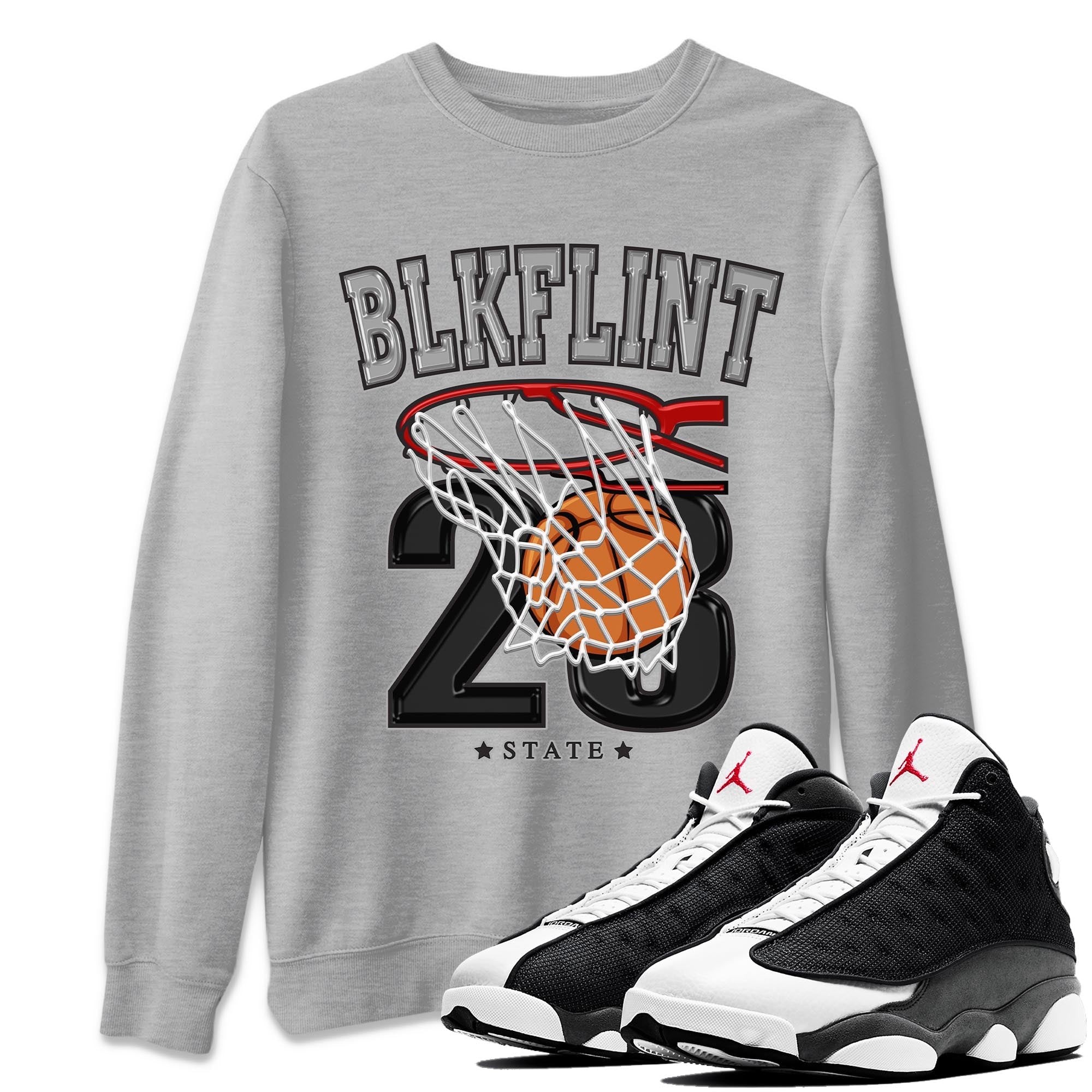 Air Jordan 13 Black Flint Sneaker Match Tees Basketball Streetwear Sneaker Shirt AJ 13s Black Flint Sneaker Release Tees Unisex Shirts Heather Grey 1