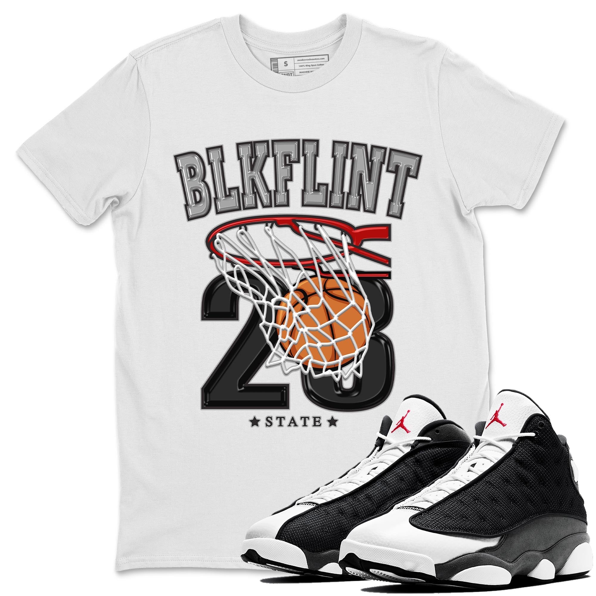 Air Jordan 13 Black Flint Sneaker Match Tees Basketball Streetwear Sneaker Shirt AJ 13s Black Flint Sneaker Release Tees Unisex Shirts White 1