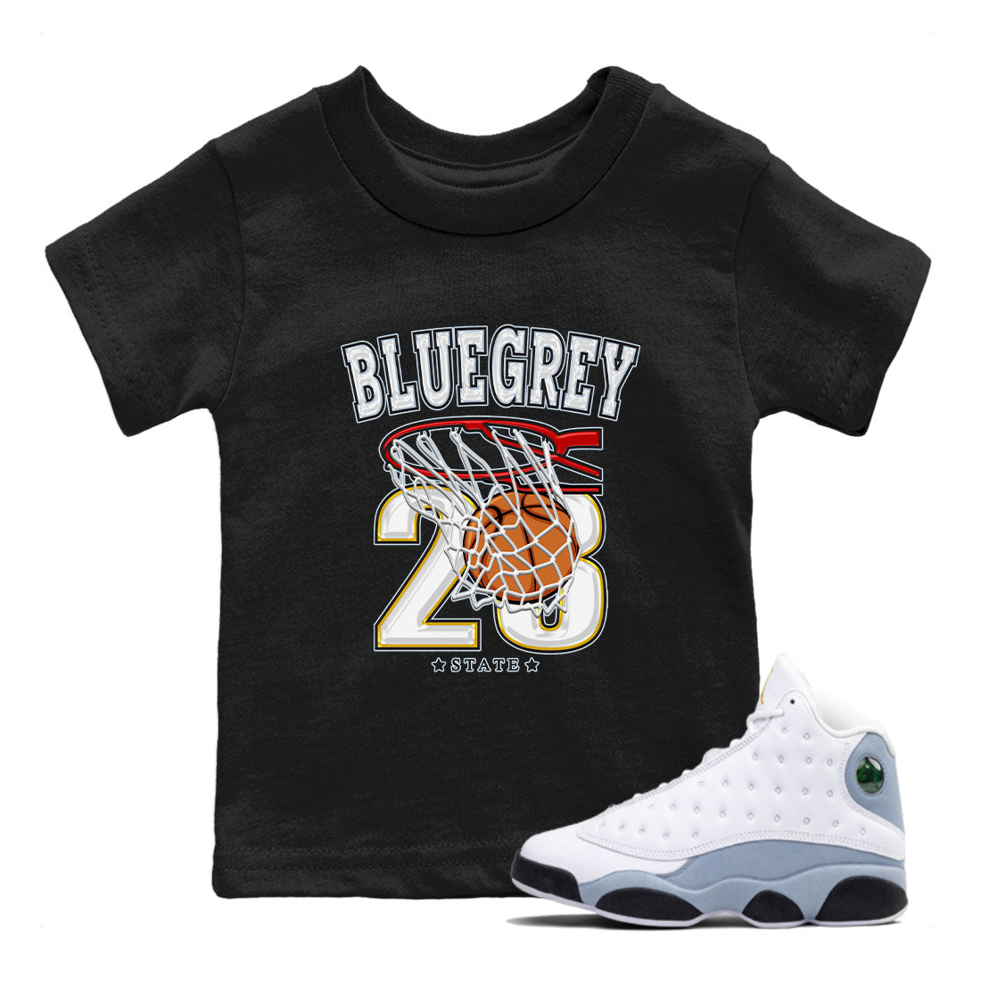 13s Blue Grey shirt to match jordans Basketball sneaker tees Air Jordan 13 Blue Grey Drip Gear Zone baby toddler Black 1 cotton Shirt