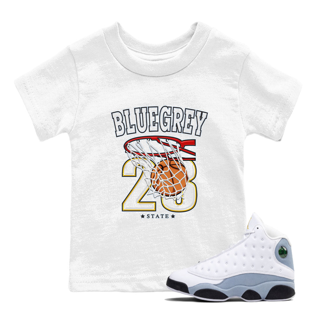 13s Blue Grey shirt to match jordans Basketball sneaker tees Air Jordan 13 Blue Grey Drip Gear Zone baby toddler White 1 cotton Shirt