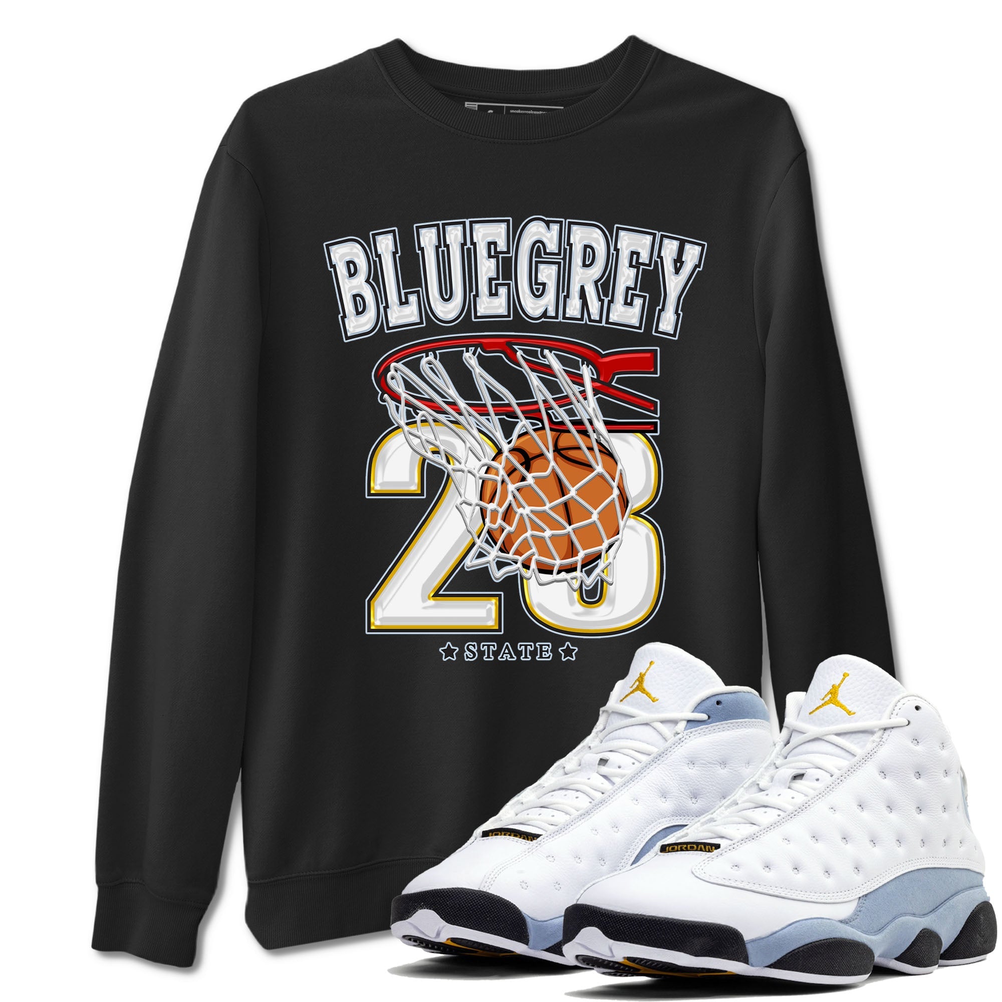 13s Blue Grey shirt to match jordans Basketball sneaker tees Air Jordan 13 Blue Grey Drip Gear Zone unisex cotton Black 1 crew neck shirt
