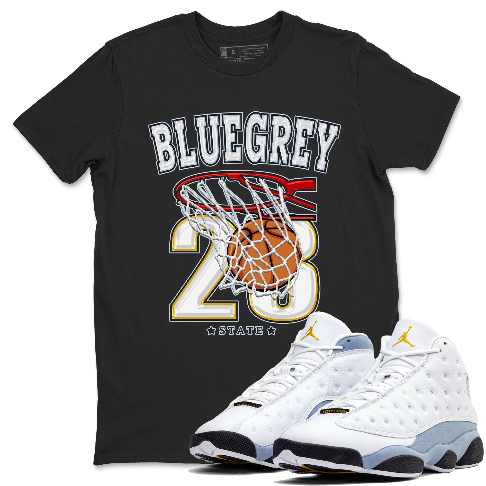 13s Blue Grey shirt to match jordans Basketball sneaker tees Air Jordan 13 Blue Grey Drip Gear Zone unisex cotton Black 1 crew neck shirt