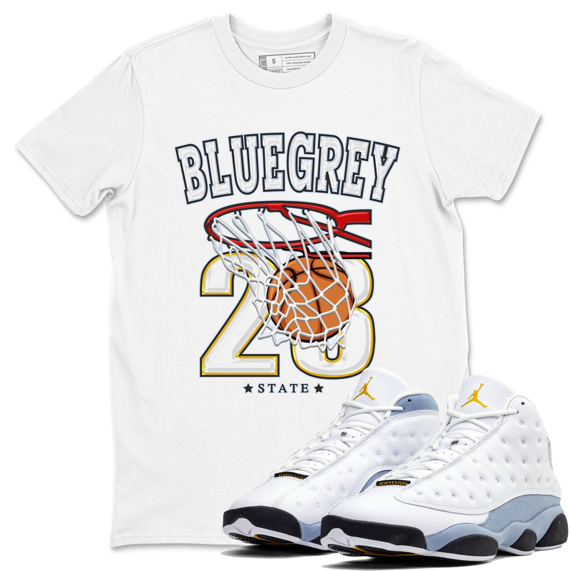 13s Blue Grey shirt to match jordans Basketball sneaker tees Air Jordan 13 Blue Grey Drip Gear Zone unisex cotton White 1 crew neck shirt