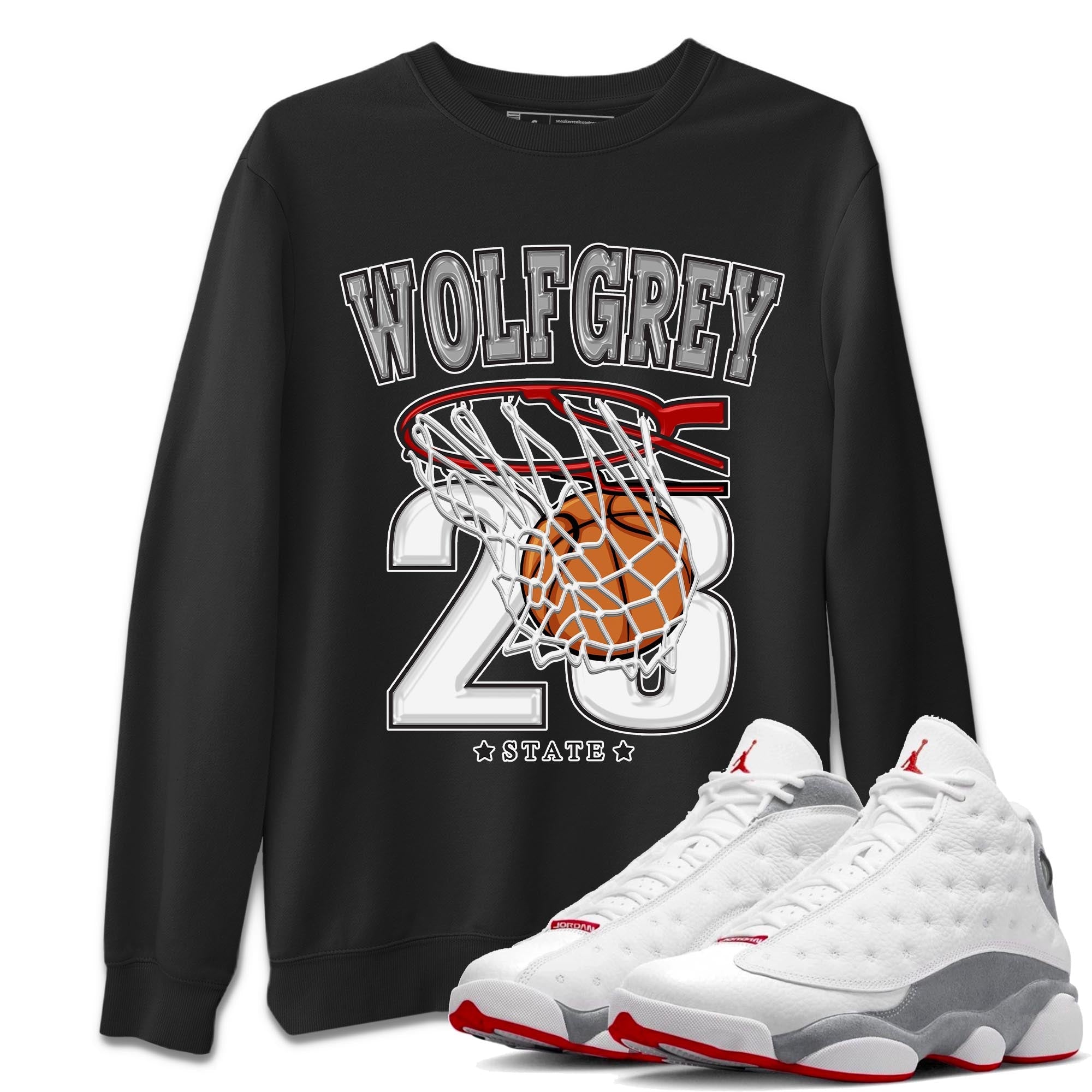 AJ13 Wolf Grey Sneaker Match Tees Basketball Streetwear Sneaker Shirt Air Jordan 13 Wolf Grey Drip Gear Zone Sneaker Matching Clothing Unisex Shirts Black 1