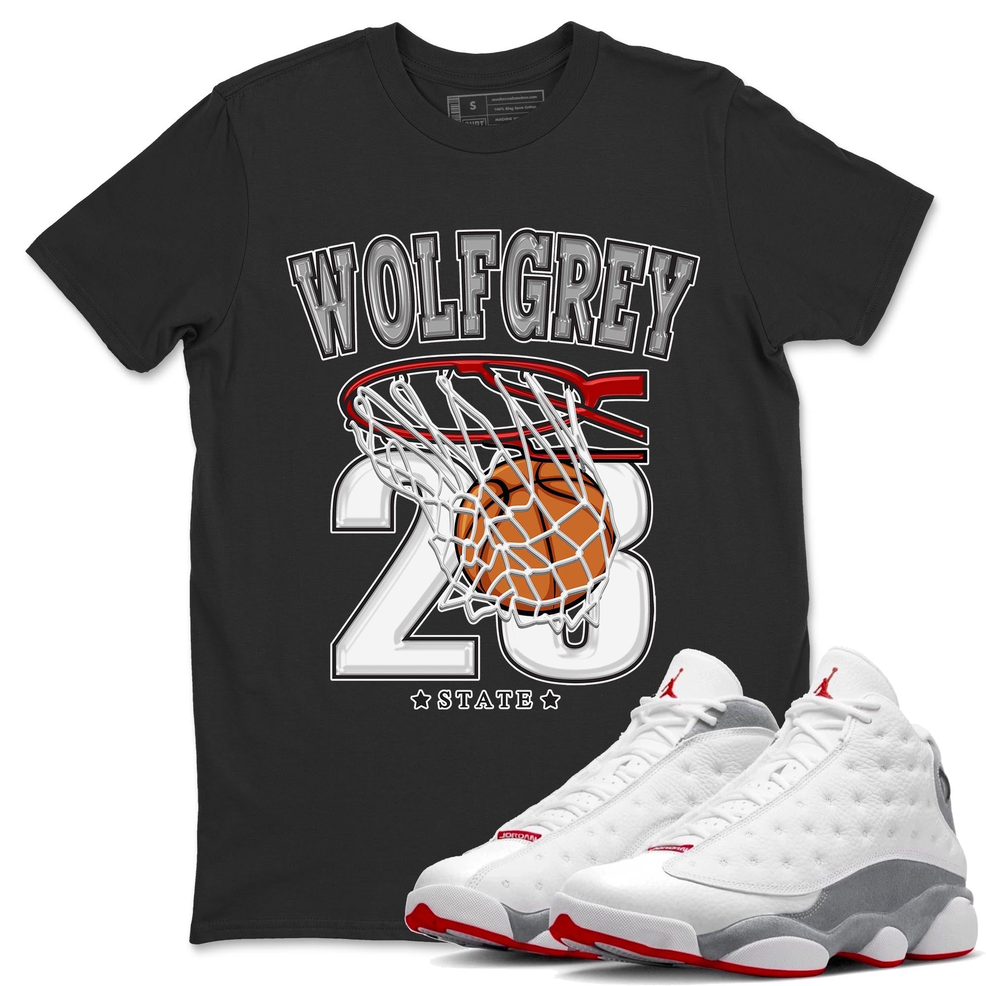 AJ13 Wolf Grey Sneaker Match Tees Basketball Streetwear Sneaker Shirt Air Jordan 13 Wolf Grey Drip Gear Zone Sneaker Matching Clothing Unisex Shirts Black 1