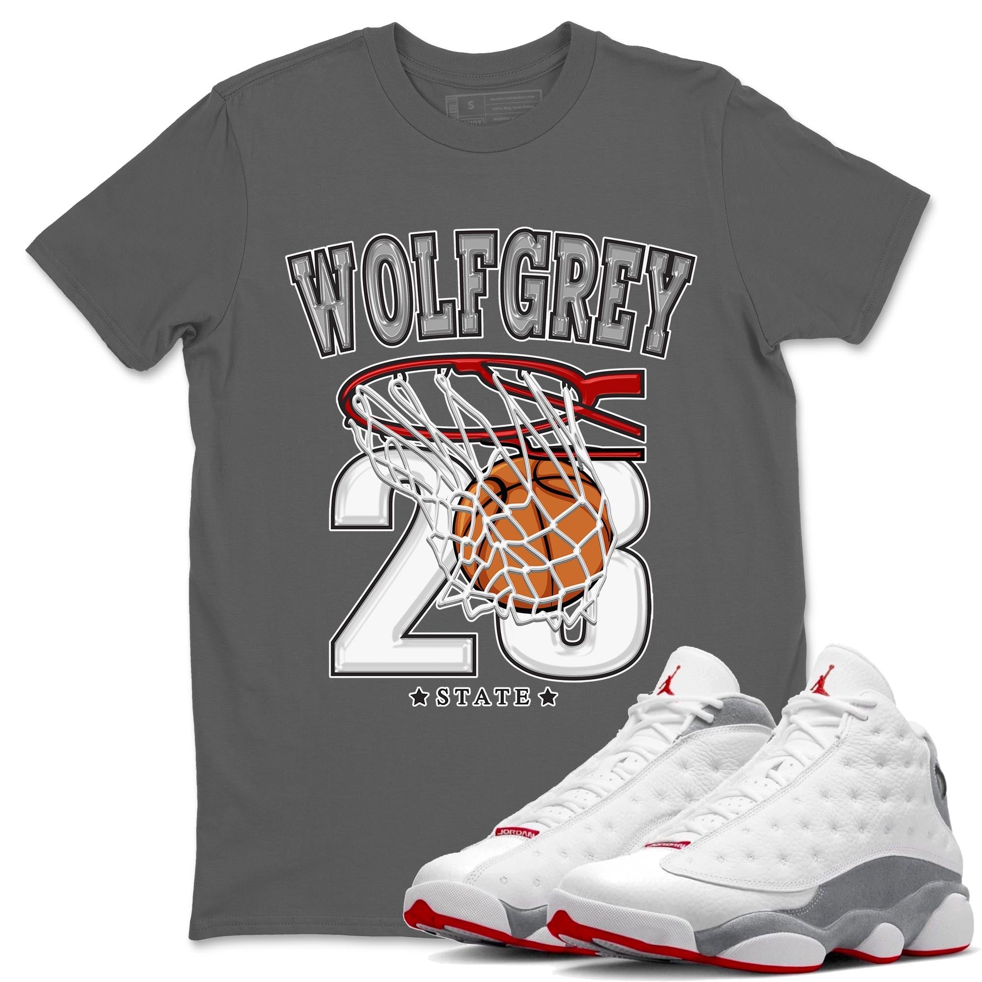 AJ13 Wolf Grey Sneaker Match Tees Basketball Streetwear Sneaker Shirt Air Jordan 13 Wolf Grey Drip Gear Zone Sneaker Matching Clothing Unisex Shirts Cool Grey 1
