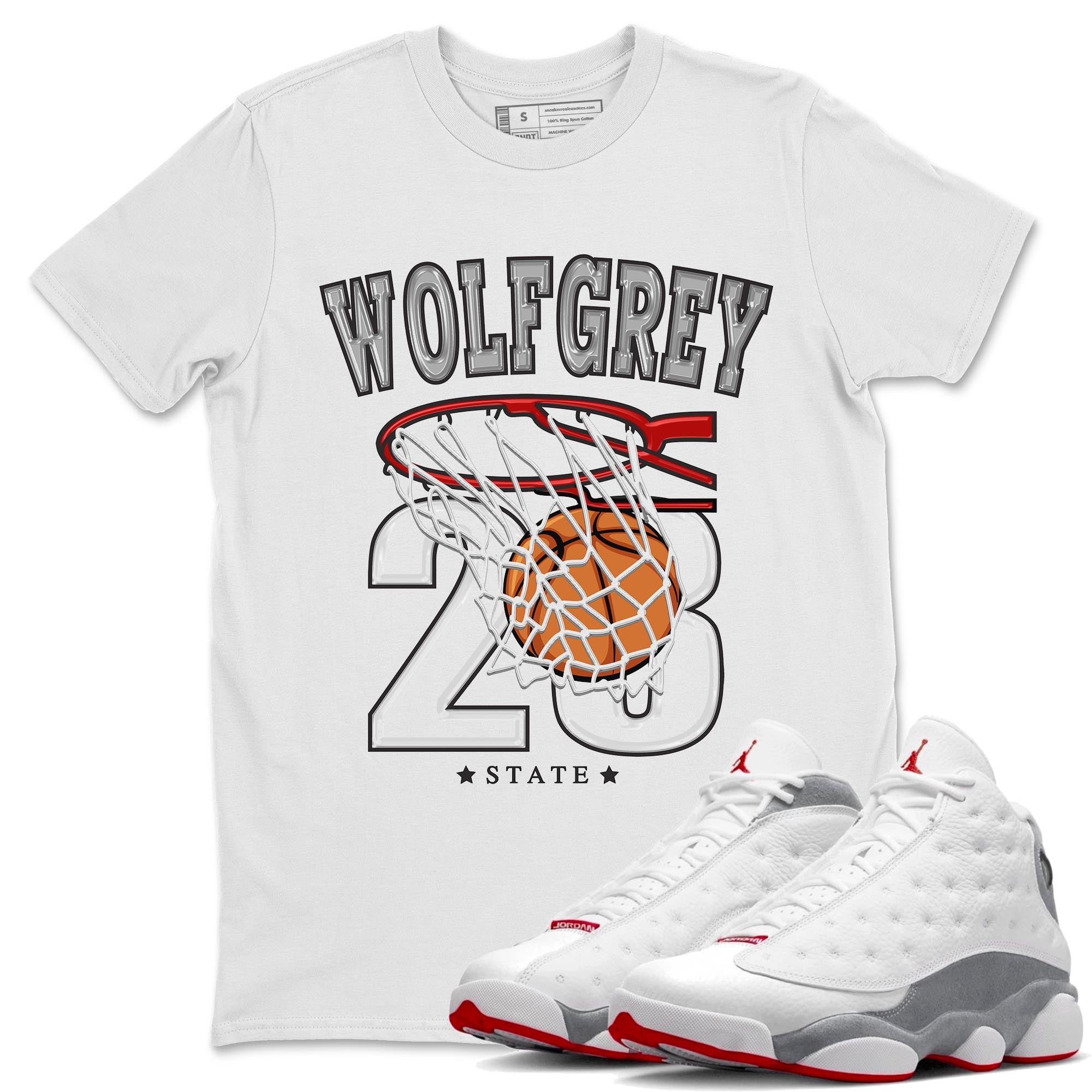 AJ13 Wolf Grey Sneaker Match Tees Basketball Streetwear Sneaker Shirt Air Jordan 13 Wolf Grey Drip Gear Zone Sneaker Matching Clothing Unisex Shirts White 1