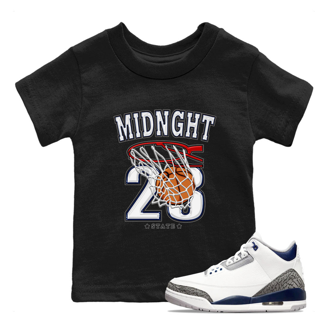 Air Jordan 3 Retro Midnight Navy shirt to match jordans Basketball sneaker shirt 3s Midnight Navy Drip Gear Zone baby toddler Black 1 cotton Shirt