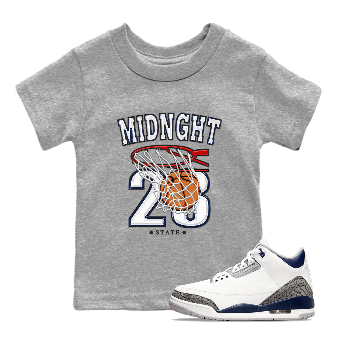 Air Jordan 3 Retro Midnight Navy shirt to match jordans Basketball sneaker shirt 3s Midnight Navy Drip Gear Zone baby toddler Heather Grey 1 cotton Shirt