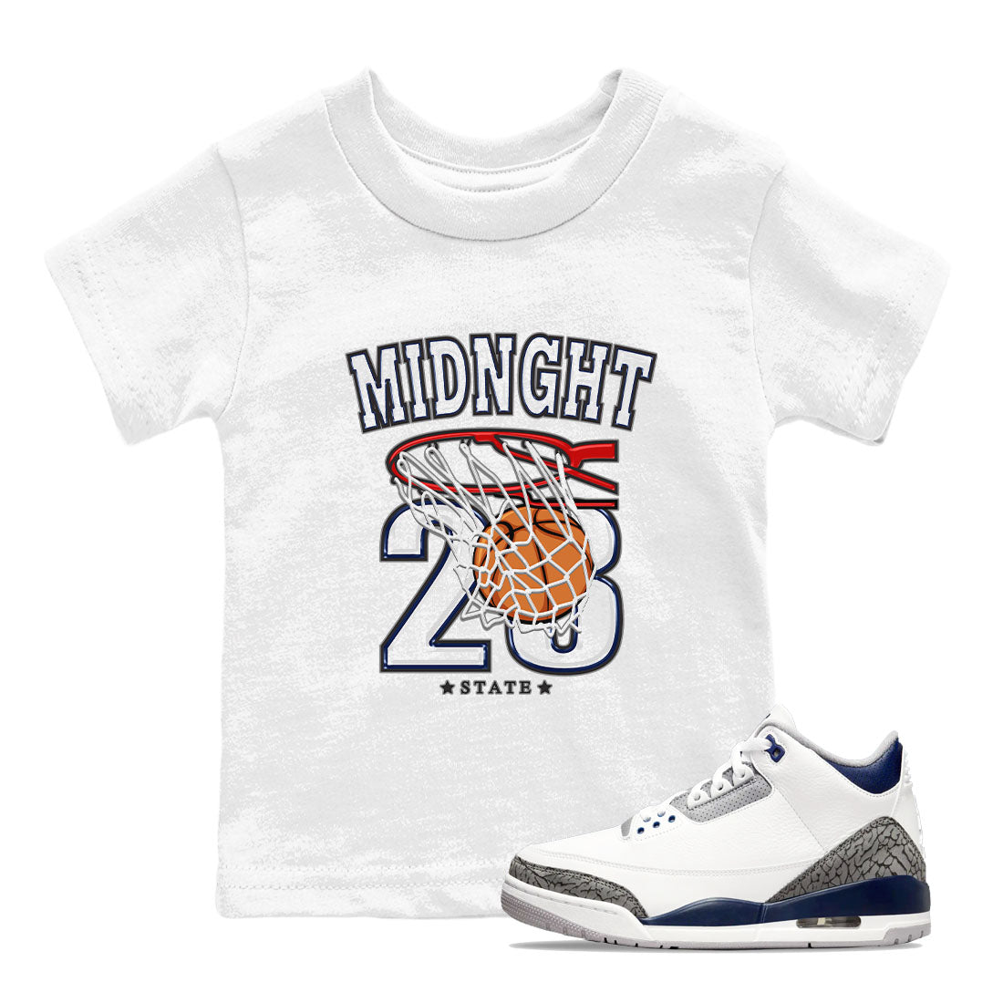 Air Jordan 3 Retro Midnight Navy shirt to match jordans Basketball sneaker shirt 3s Midnight Navy Drip Gear Zone baby toddler White 1 cotton Shirt