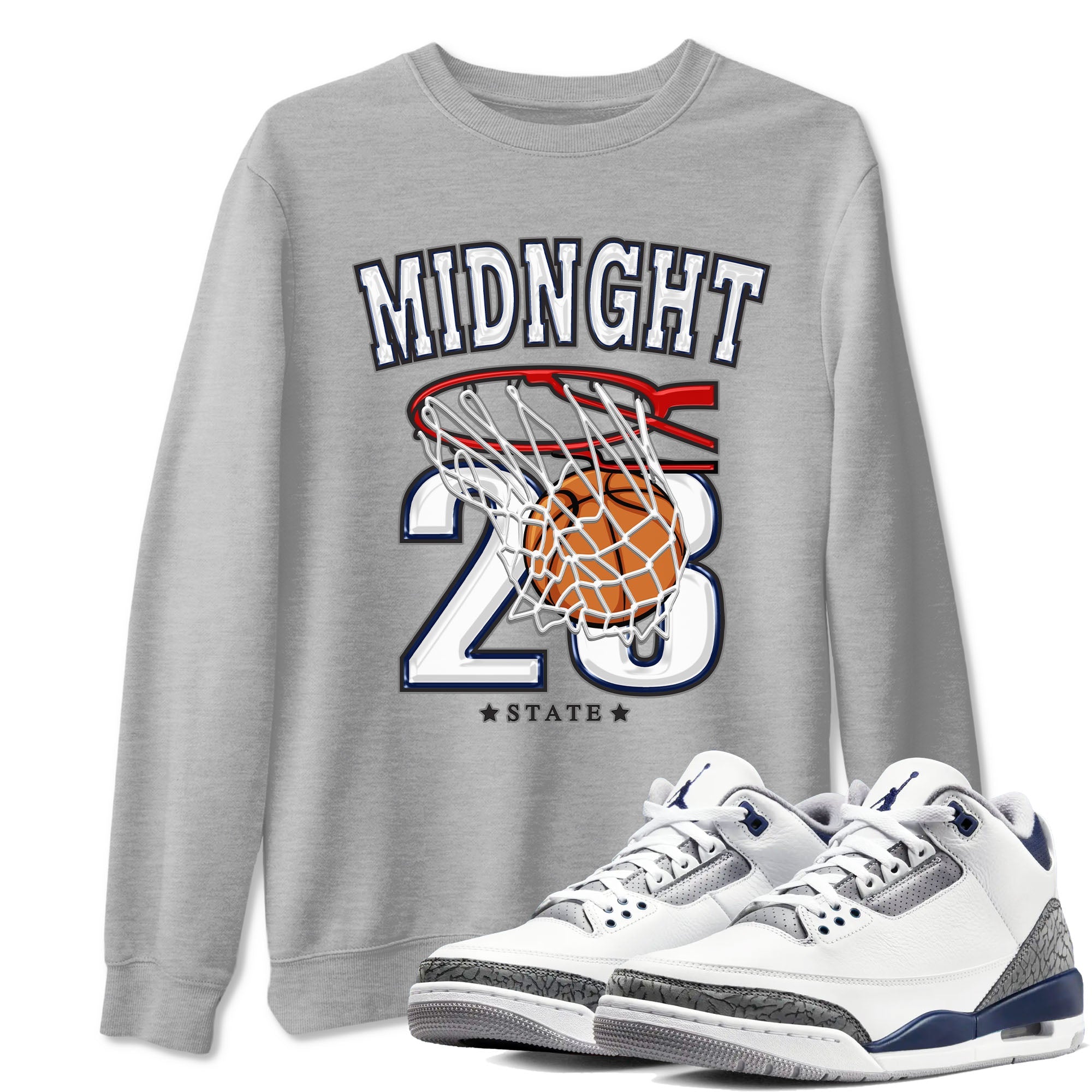 Air Jordan 3 Retro Midnight Navy shirt to match jordans Basketball sneaker shirt 3s Midnight Navy Drip Gear Zone unisex crew neck cotton Heather Grey 1 crew neck shirt