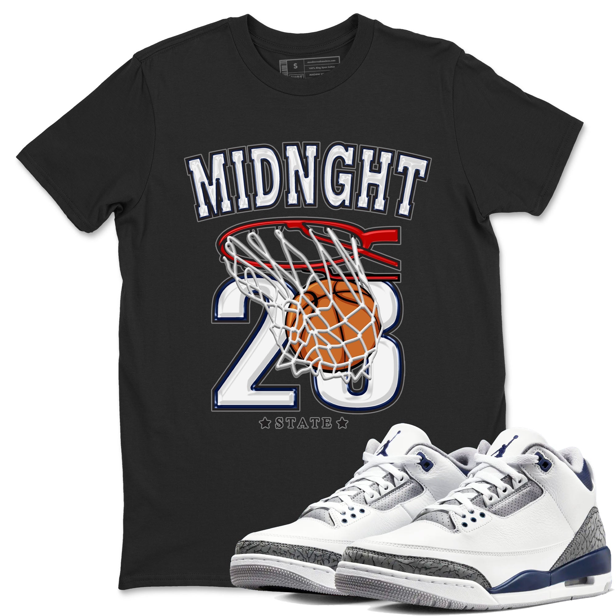 Air Jordan 3 Retro Midnight Navy shirt to match jordans Basketball sneaker shirt 3s Midnight Navy Drip Gear Zone unisex crew neck cotton Black 1 crew neck shirt