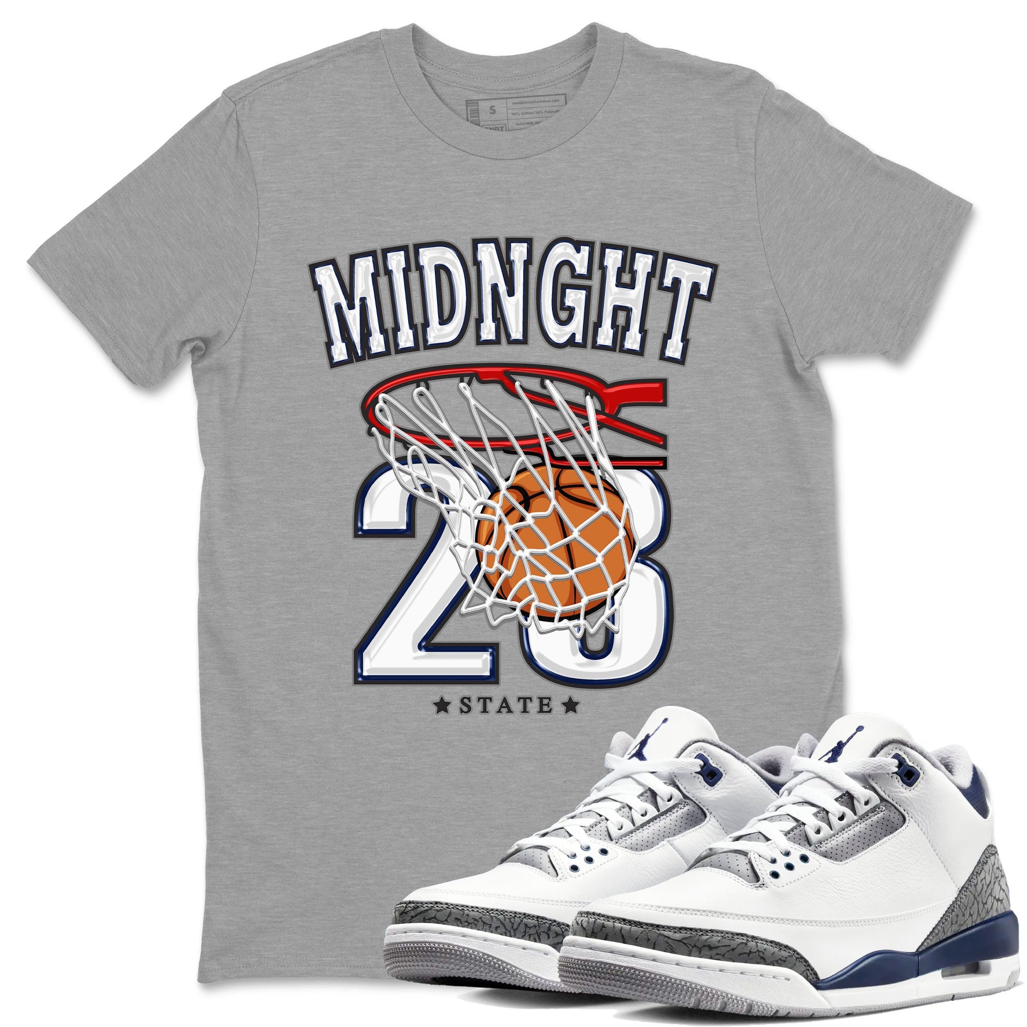 Air Jordan 3 Retro Midnight Navy shirt to match jordans Basketball sneaker shirt 3s Midnight Navy Drip Gear Zone unisex crew neck cotton Heather Grey 1 crew neck shirt