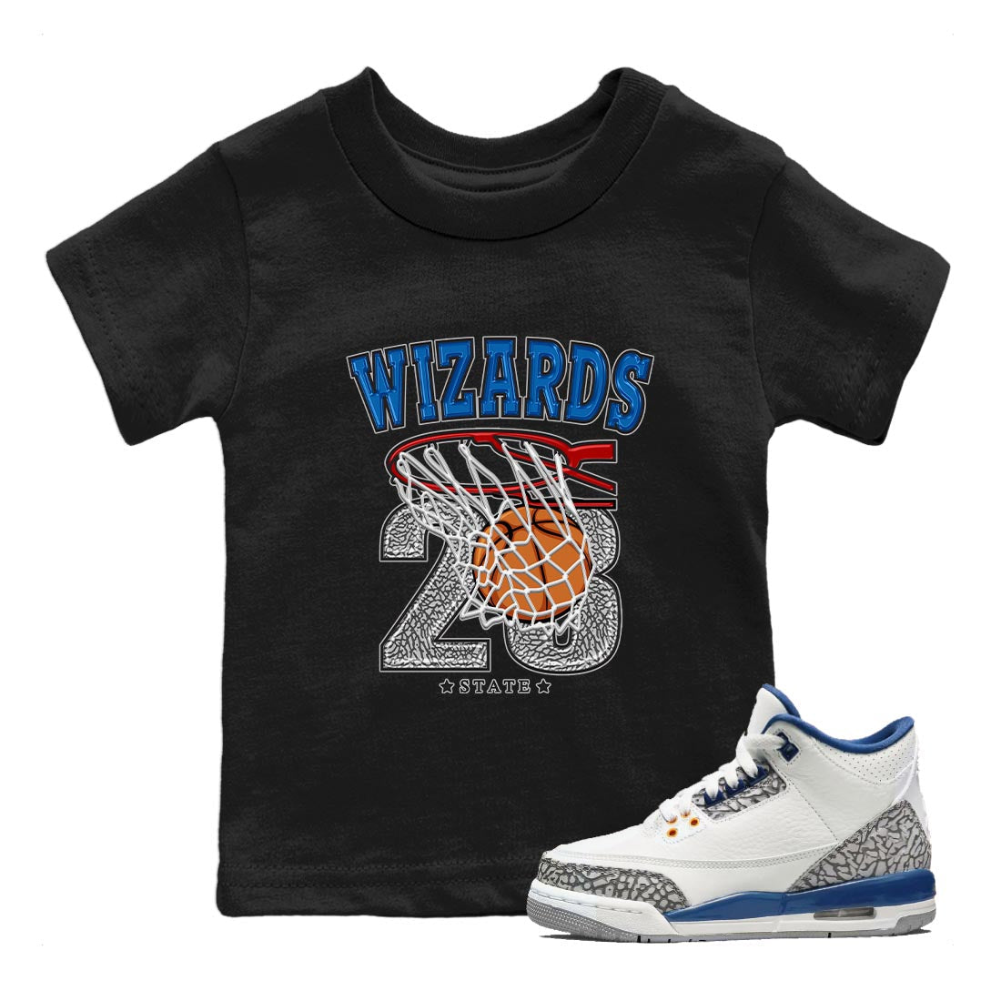 Air Jordan 3 Wizards Sneaker Match Tees Basketball Streetwear Sneaker Shirt Air Jordan 3 Wizards Sneaker Release Tees Kids Shirts Black 1