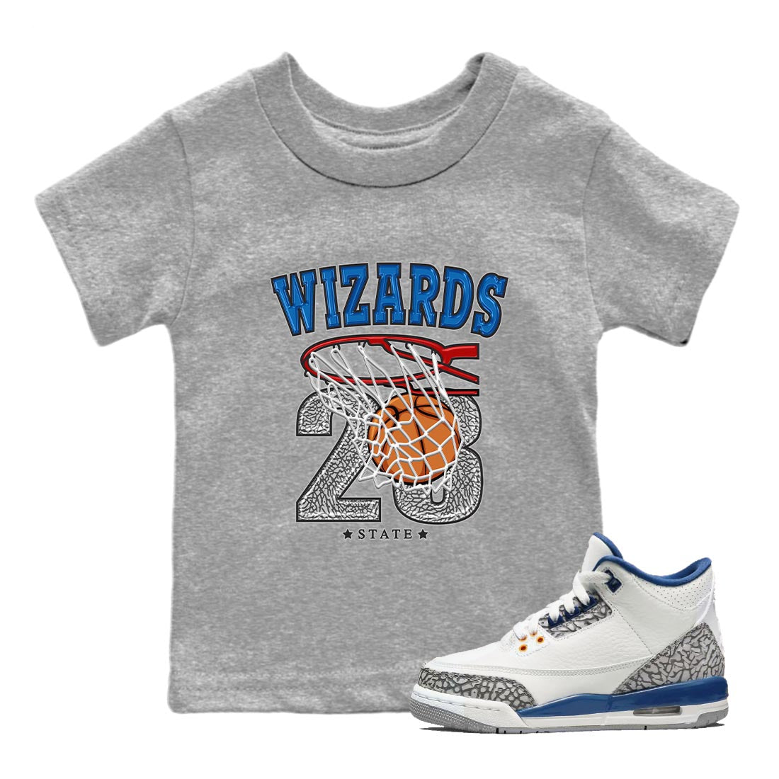Air Jordan 3 Wizards Sneaker Match Tees Basketball Streetwear Sneaker Shirt Air Jordan 3 Wizards Sneaker Release Tees Kids Shirts Heather Grey 1