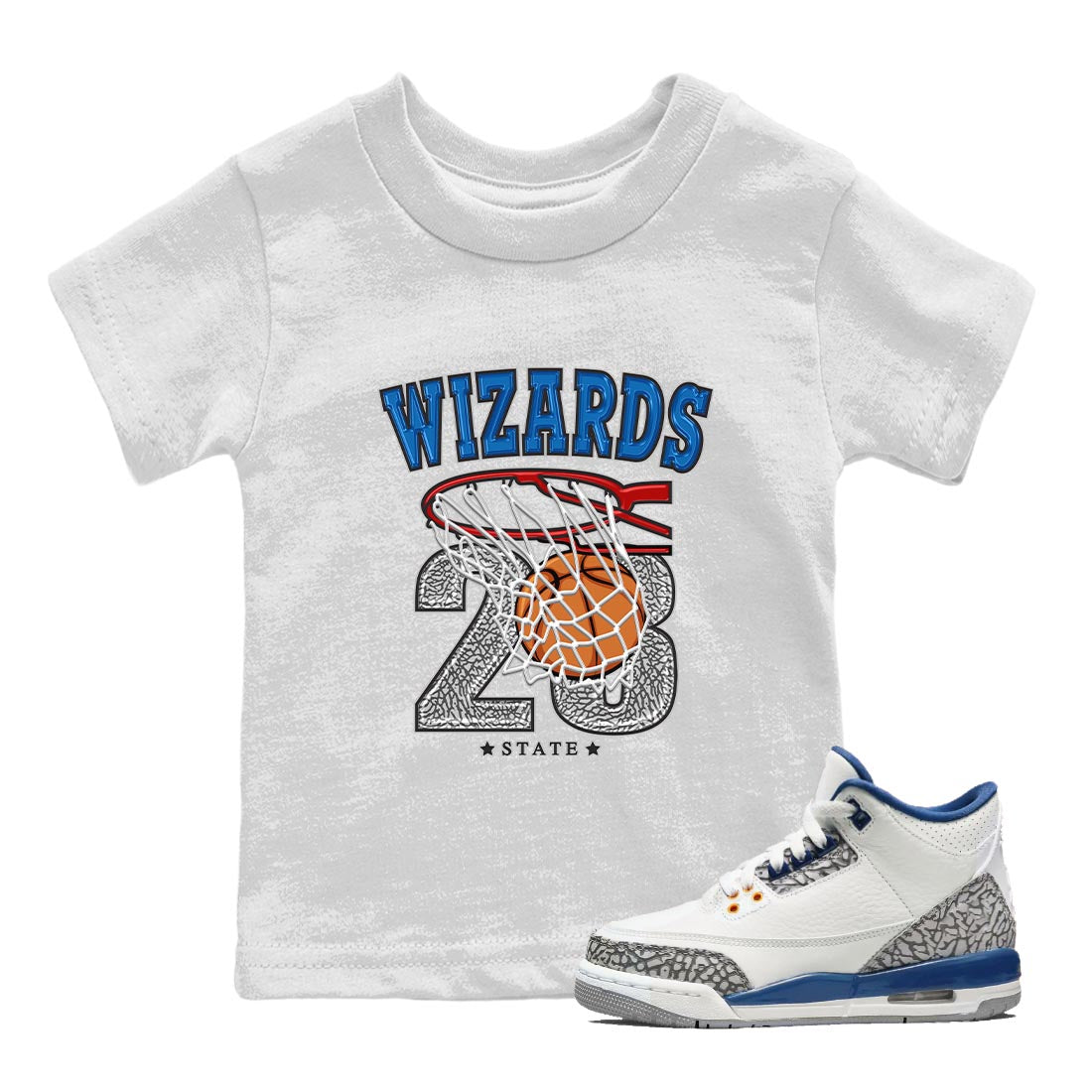Air Jordan 3 Wizards Sneaker Match Tees Basketball Streetwear Sneaker Shirt Air Jordan 3 Wizards Sneaker Release Tees Kids Shirts White 1