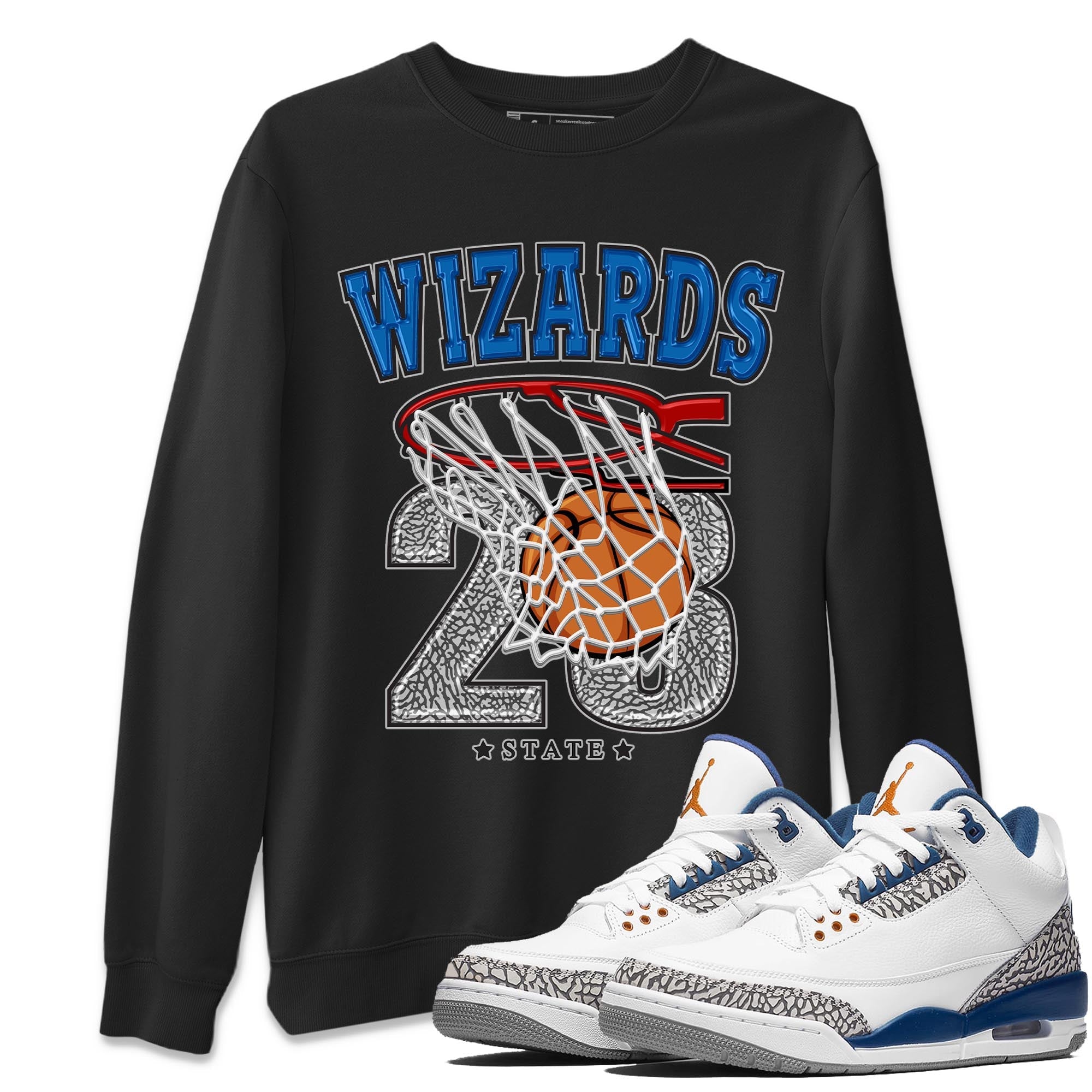 Air Jordan 3 Wizards Sneaker Match Tees Basketball Streetwear Sneaker Shirt Air Jordan 3 Wizards Sneaker Release Tees Unisex Shirts Black 1