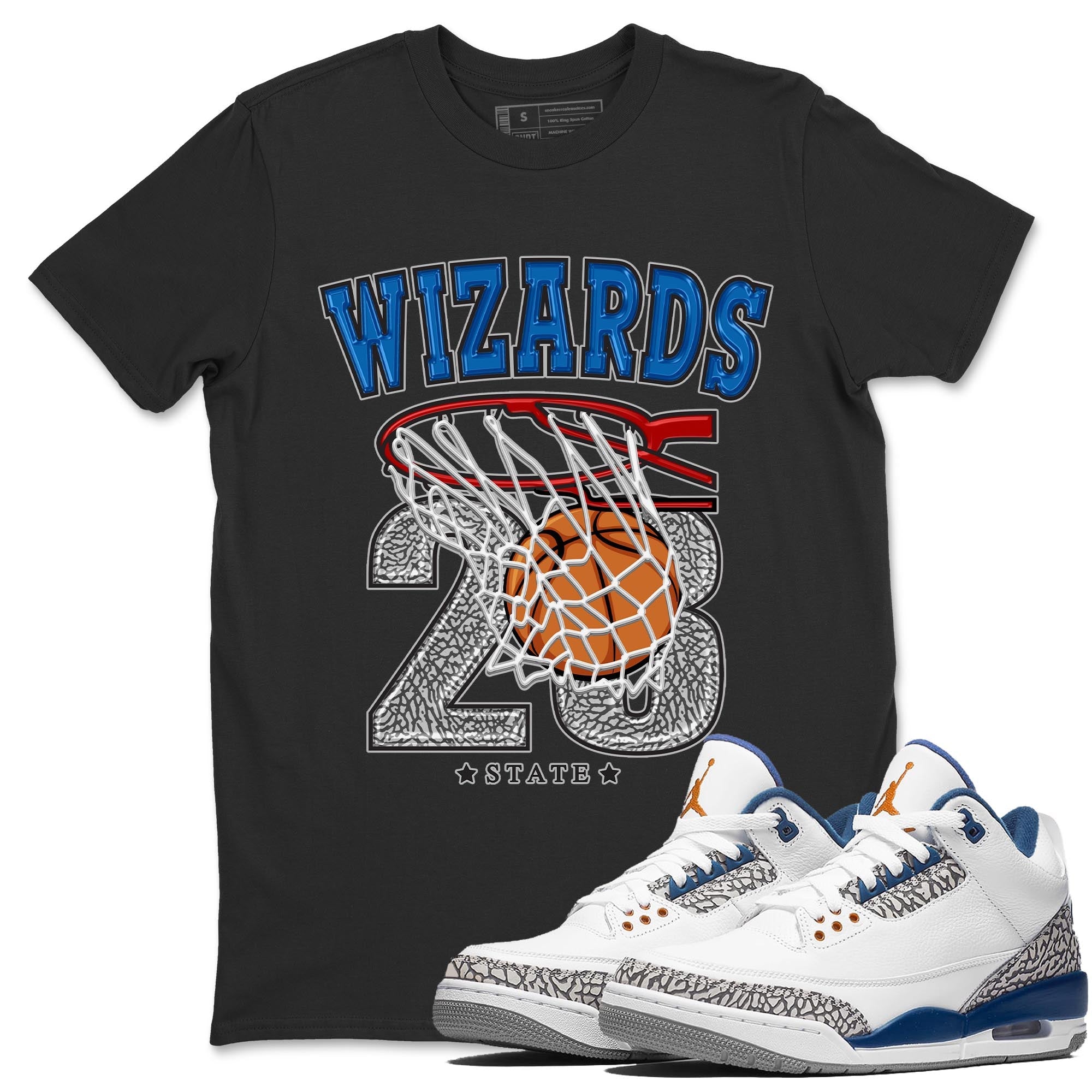 Air Jordan 3 Wizards Sneaker Match Tees Basketball Streetwear Sneaker Shirt Air Jordan 3 Wizards Sneaker Release Tees Unisex Shirts Black 1