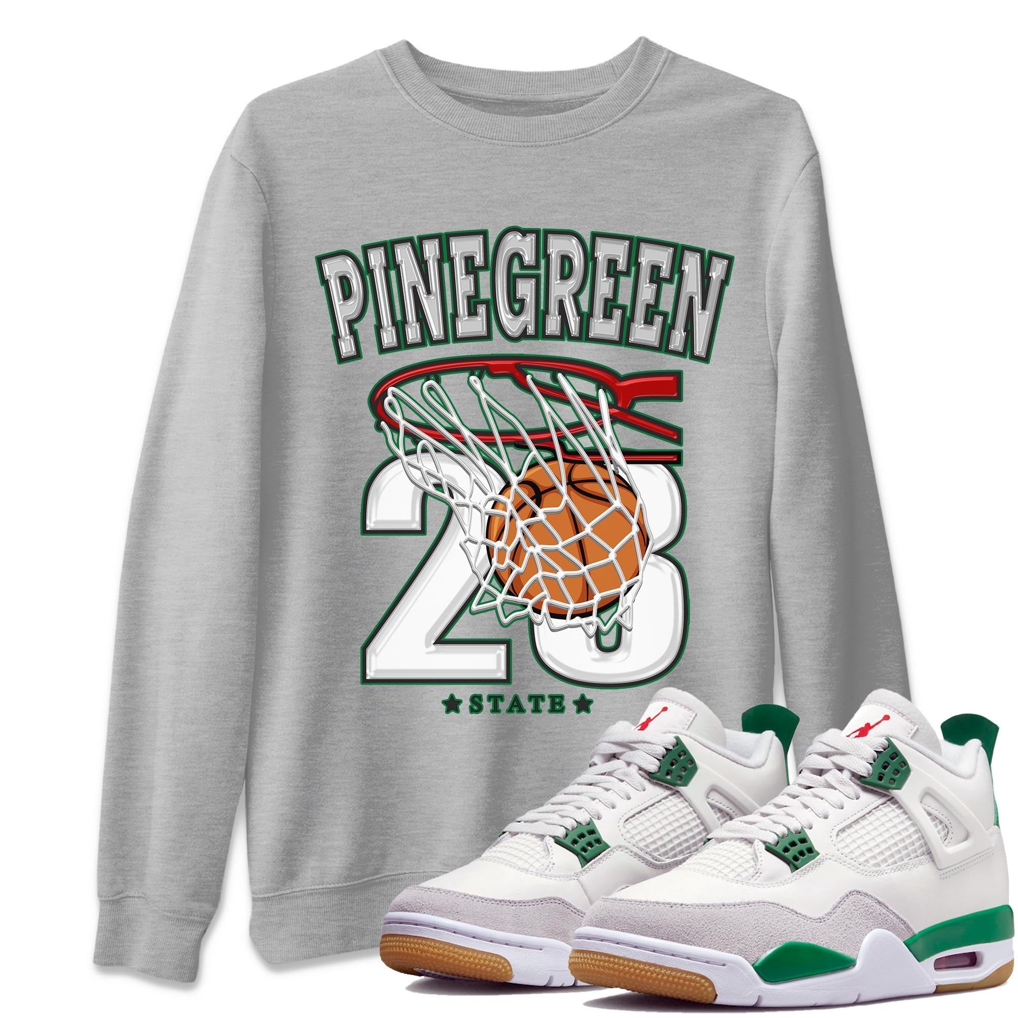 Air Jordan 4 Pine Green Sneaker Match Tees Basketball Streetwear Sneaker Shirt AJ 4s Pine Green Sneaker Release Tees Unisex Shirts Heather Grey 1