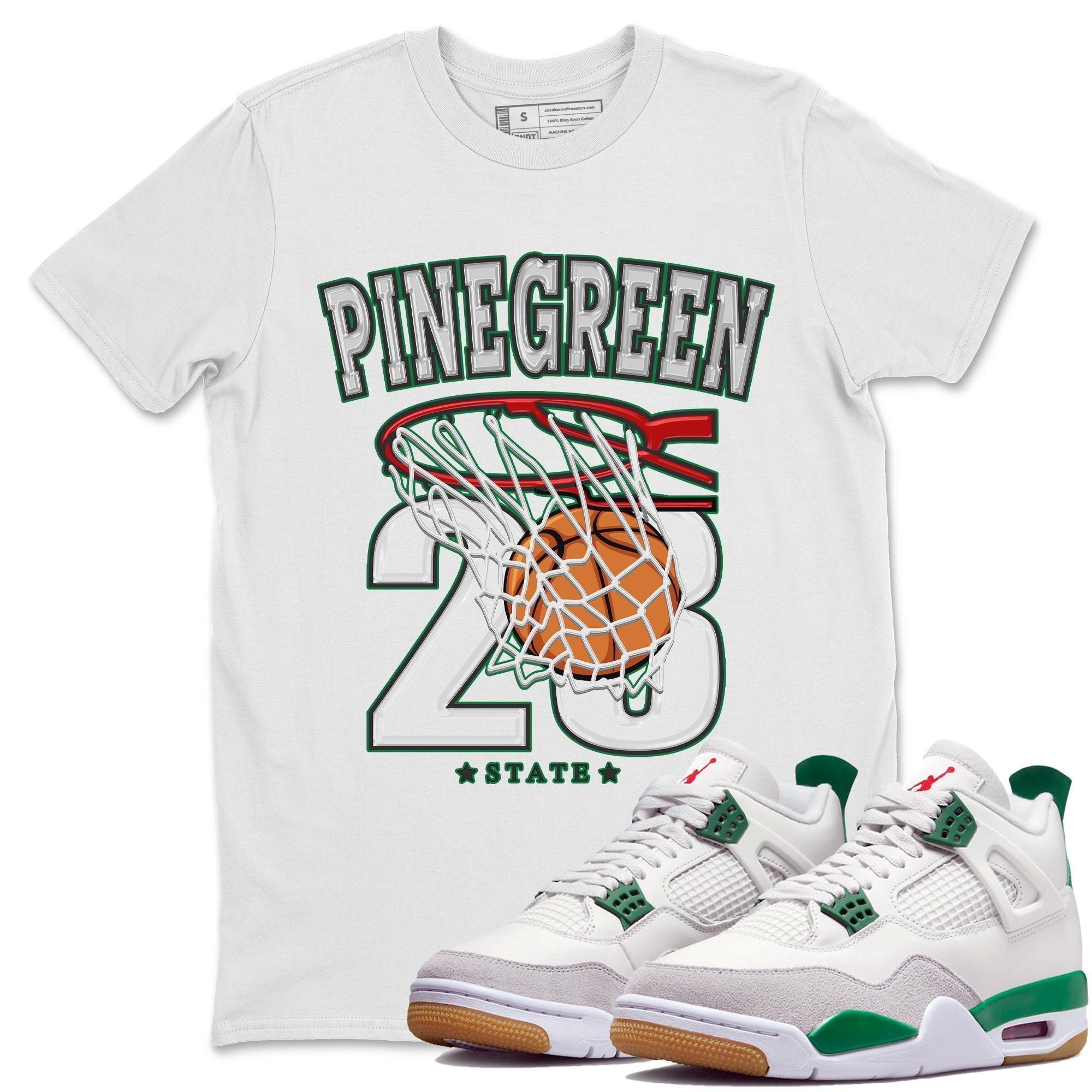 Air Jordan 4 Pine Green Sneaker Match Tees Basketball Streetwear Sneaker Shirt AJ 4s Pine Green Sneaker Release Tees Unisex Shirts White 1