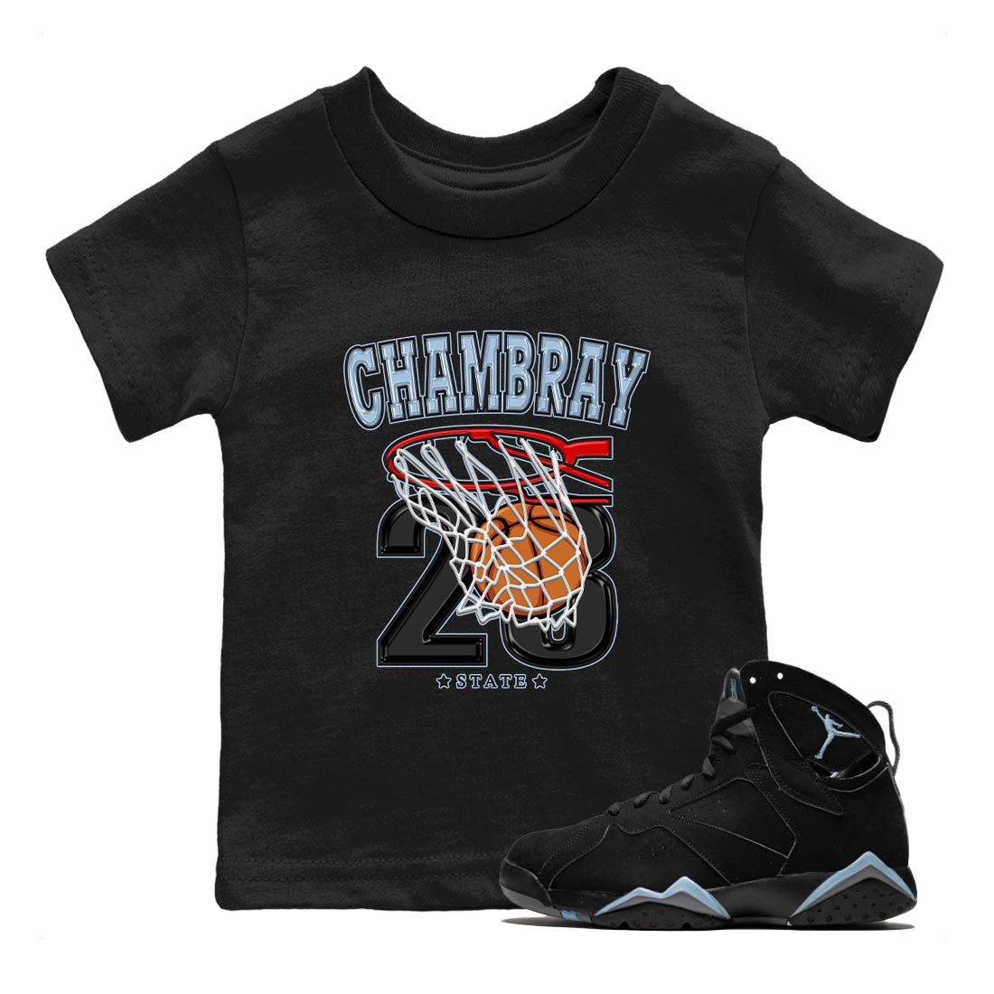 Air Jordan 7 Chambray shirt to match jordans Basketball Streetwear Sneaker Shirt AJ7 Chambray Drip Gear Zone Sneaker Matching Clothing Baby Toddler Black 1 T-Shirt