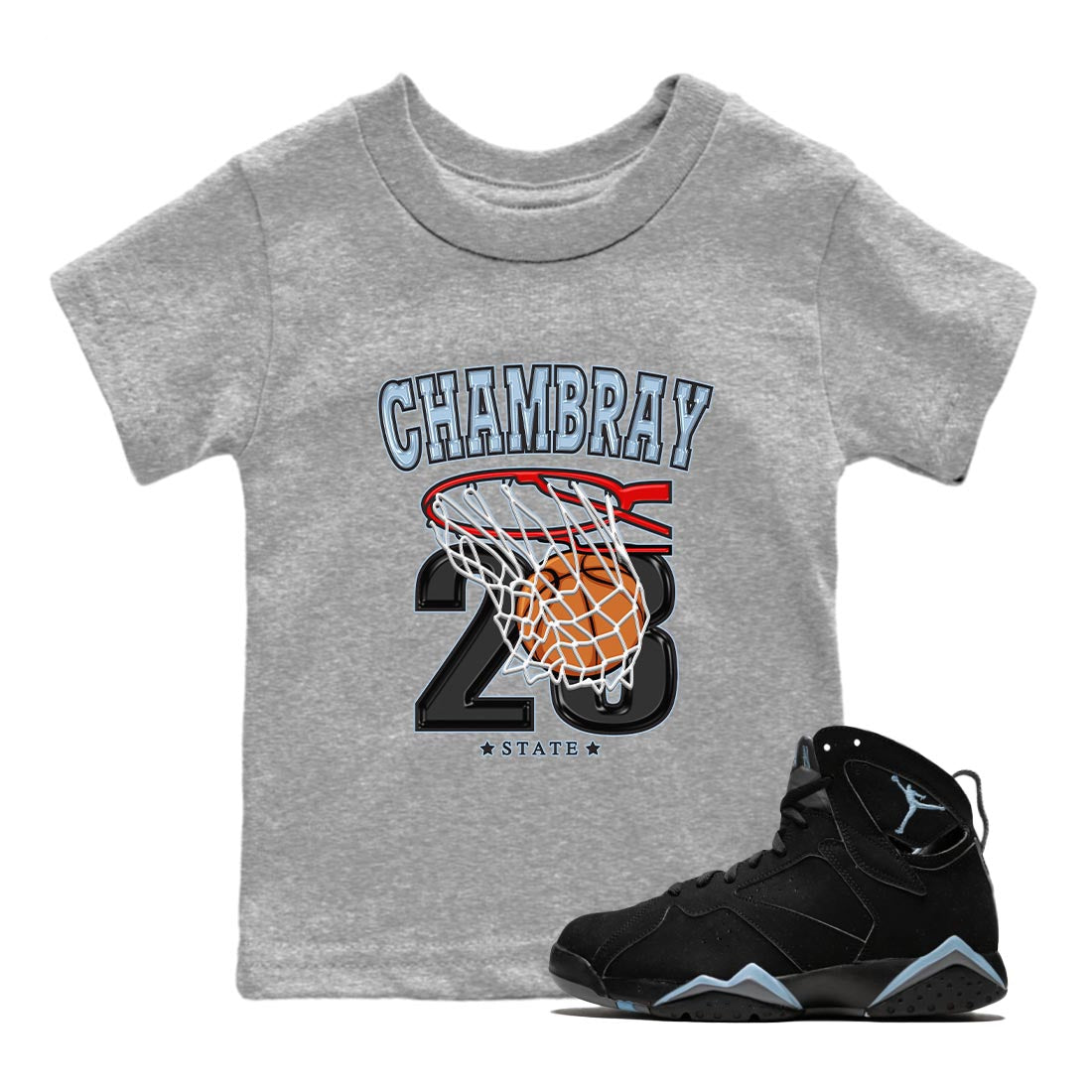 Air Jordan 7 Chambray shirt to match jordans Basketball Streetwear Sneaker Shirt AJ7 Chambray Drip Gear Zone Sneaker Matching Clothing Baby Toddler Heather Grey 1 T-Shirt