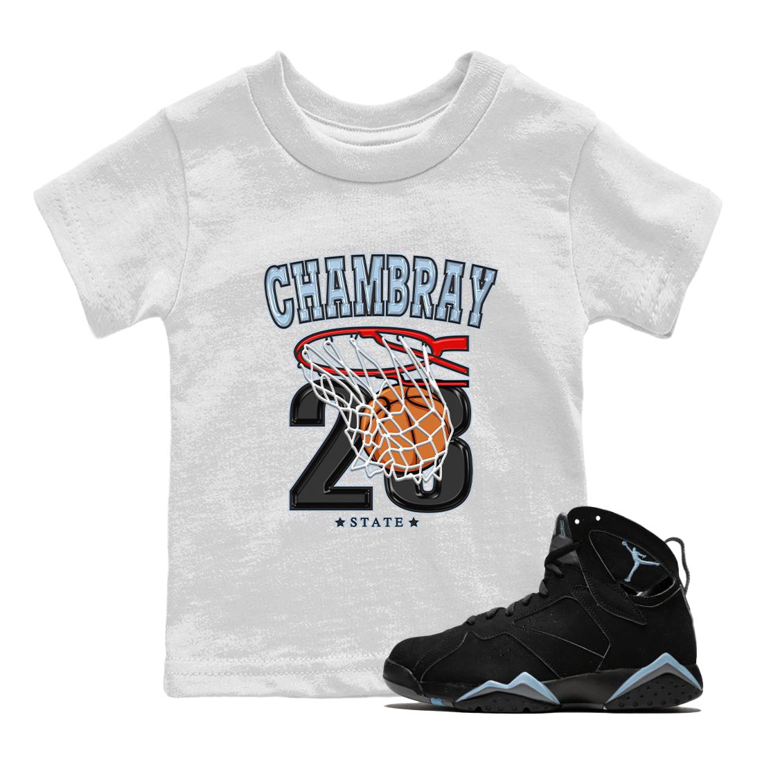 Air Jordan 7 Chambray shirt to match jordans Basketball Streetwear Sneaker Shirt AJ7 Chambray Drip Gear Zone Sneaker Matching Clothing Baby Toddler White 1 T-Shirt