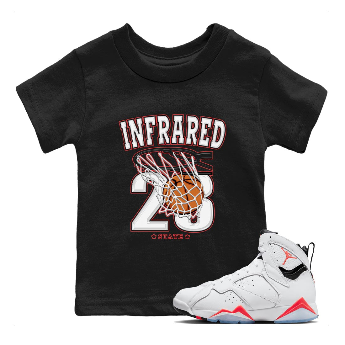 Air Jordan 7 White Infrared shirt to match jordans Basketball Streetwear Sneaker Shirt White Infrared 7s Drip Gear Zone Sneaker Matching Clothing Baby Toddler Black 1 T-Shirt