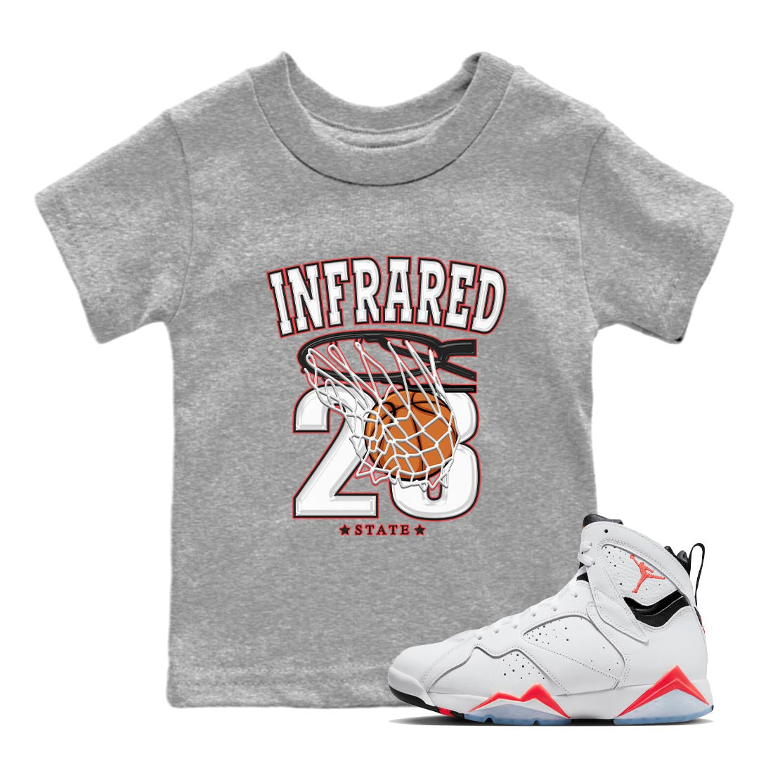 Air Jordan 7 White Infrared shirt to match jordans Basketball Streetwear Sneaker Shirt White Infrared 7s Drip Gear Zone Sneaker Matching Clothing Baby Toddler Heather Grey 1 T-Shirt