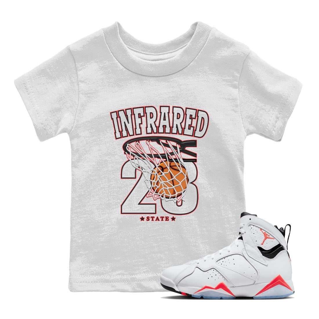 Air Jordan 7 White Infrared shirt to match jordans Basketball Streetwear Sneaker Shirt White Infrared 7s Drip Gear Zone Sneaker Matching Clothing Baby Toddler White 1 T-Shirt