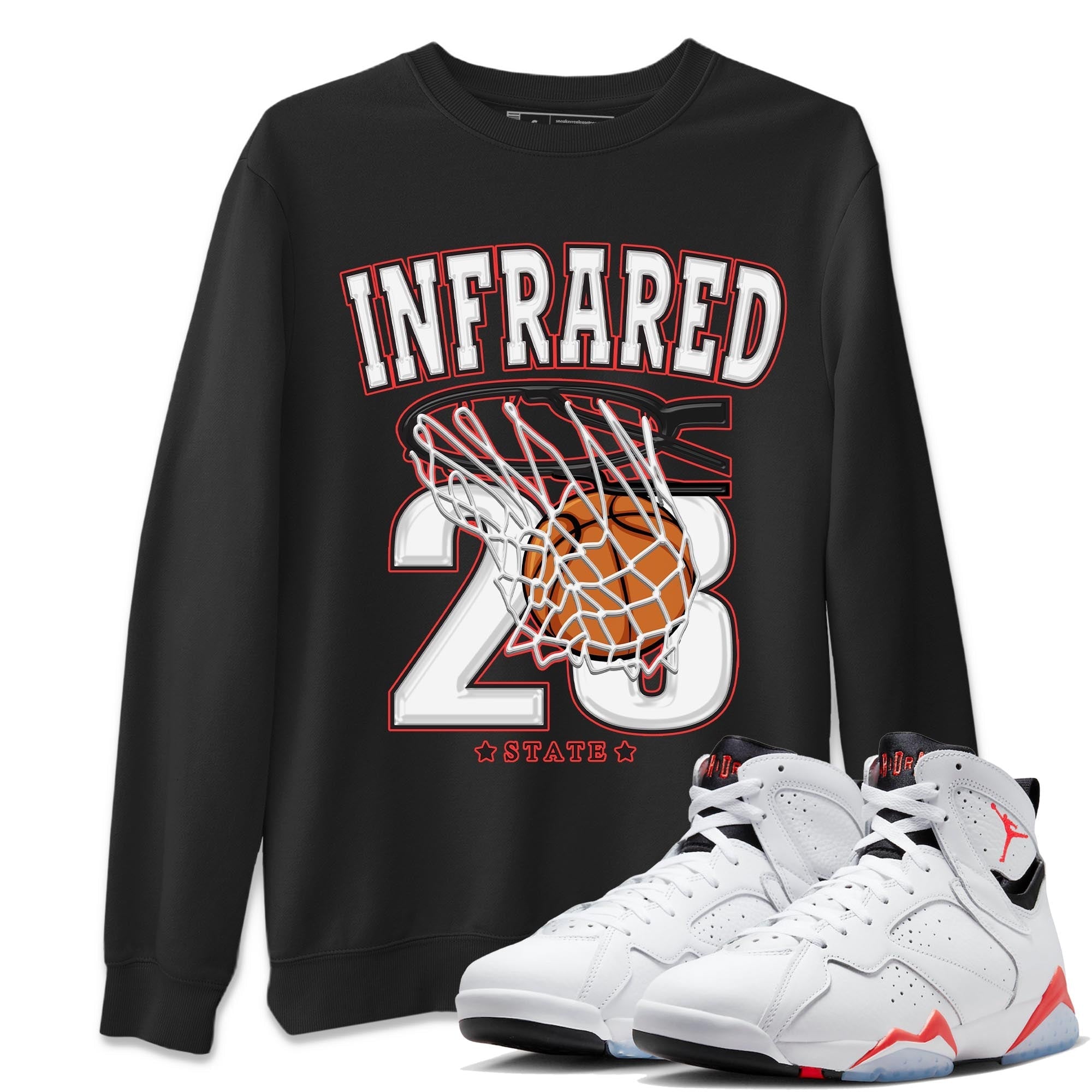 Air Jordan 7 White Infrared shirt to match jordans Basketball Streetwear Sneaker Shirt White Infrared 7s Drip Gear Zone Sneaker Matching Clothing Unisex Black 1 T-Shirt