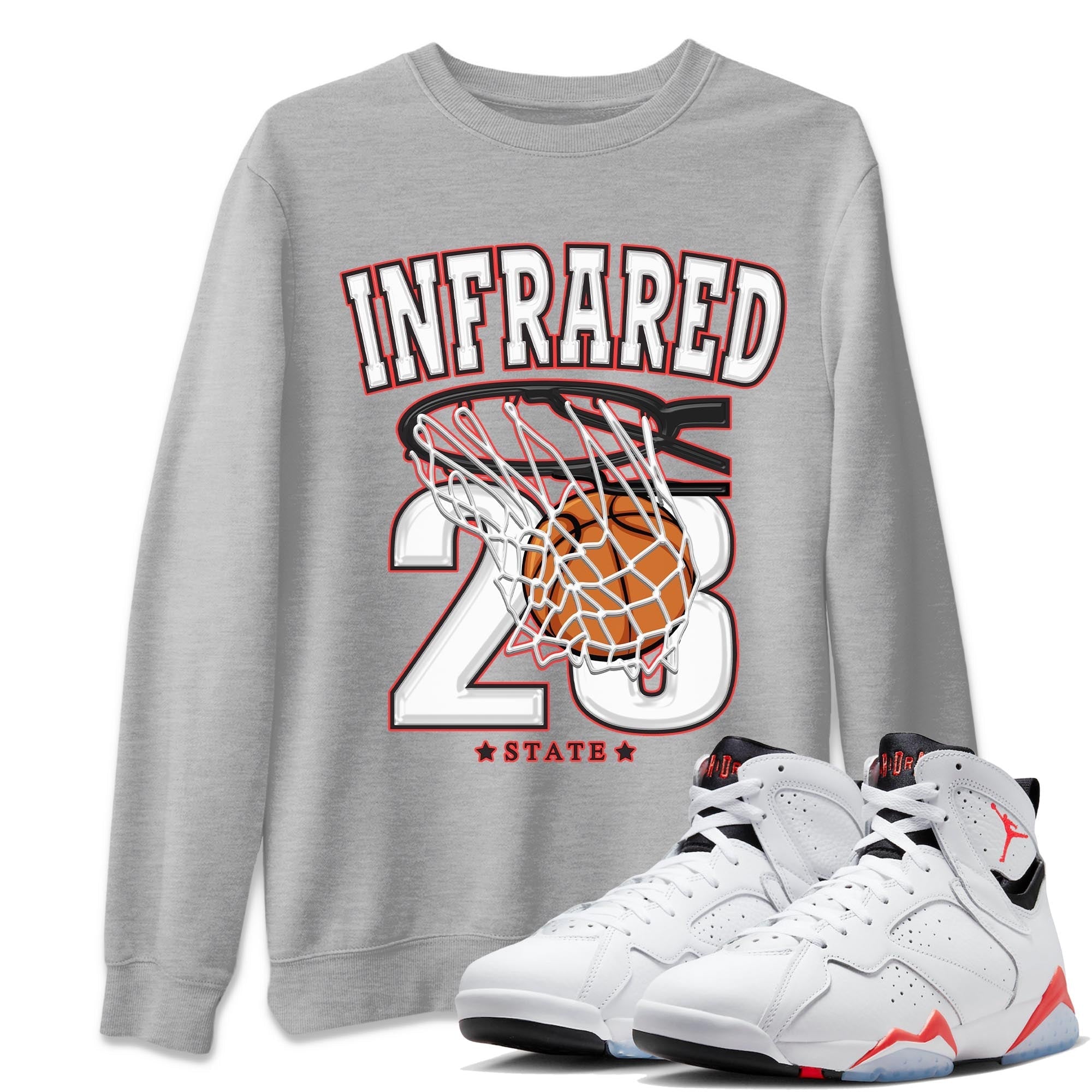Air Jordan 7 White Infrared shirt to match jordans Basketball Streetwear Sneaker Shirt White Infrared 7s Drip Gear Zone Sneaker Matching Clothing Unisex Heather Grey 1 T-Shirt