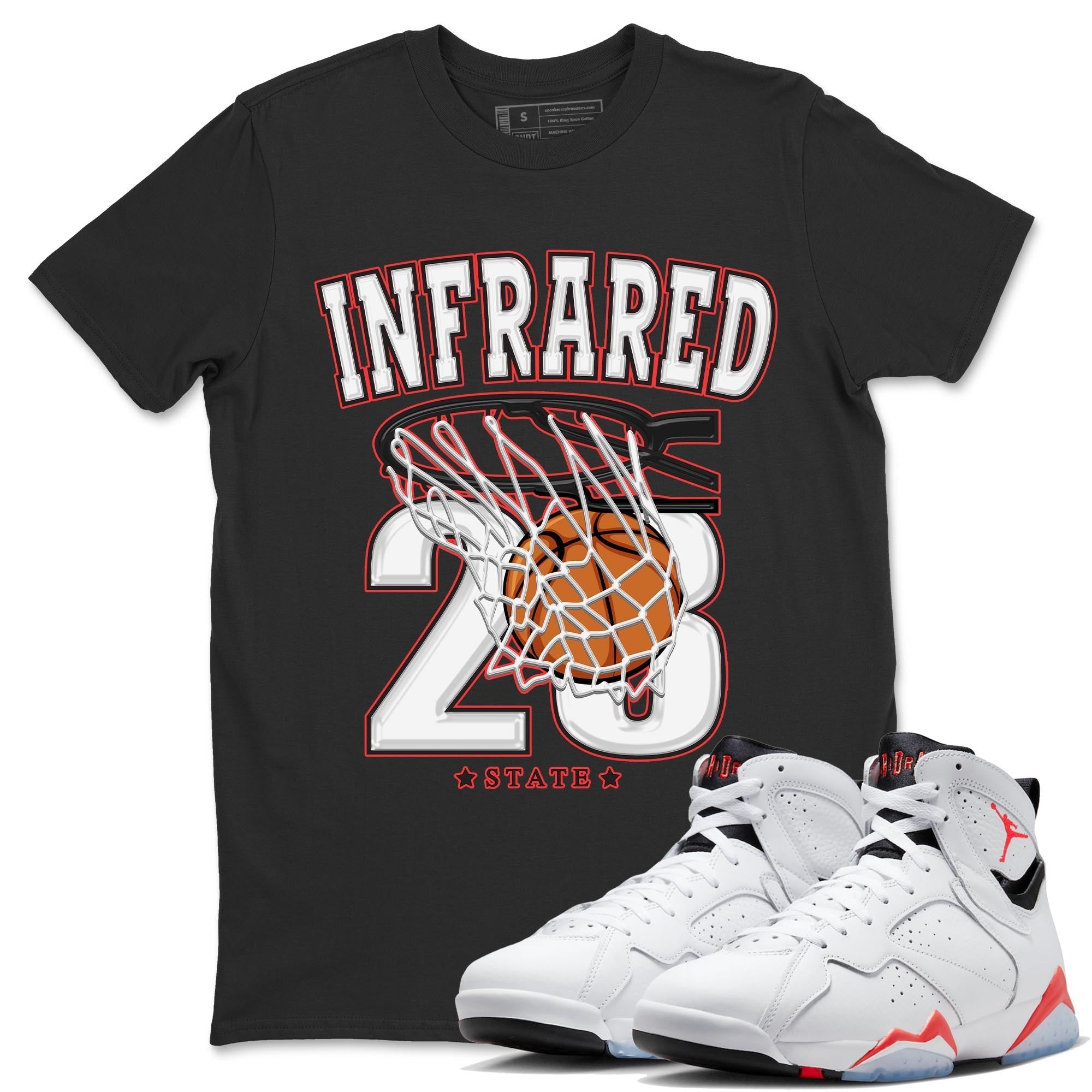 Air Jordan 7 White Infrared shirt to match jordans Basketball Streetwear Sneaker Shirt White Infrared 7s Drip Gear Zone Sneaker Matching Clothing Unisex Black 1 T-Shirt