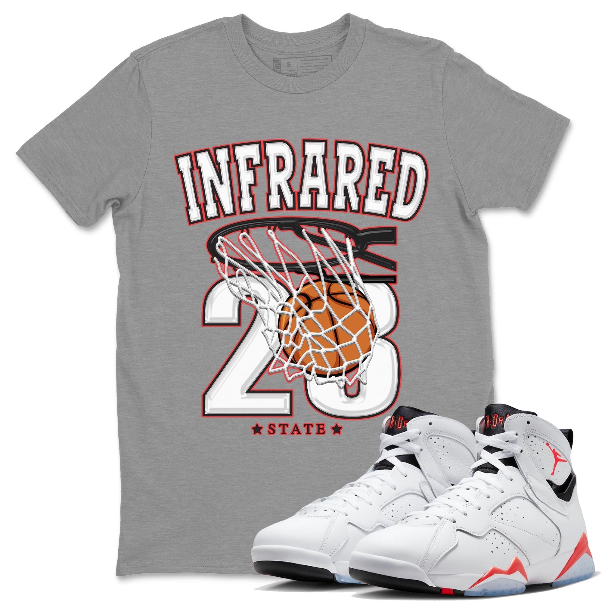 Air Jordan 7 White Infrared shirt to match jordans Basketball Streetwear Sneaker Shirt White Infrared 7s Drip Gear Zone Sneaker Matching Clothing Unisex Heather Grey 1 T-Shirt