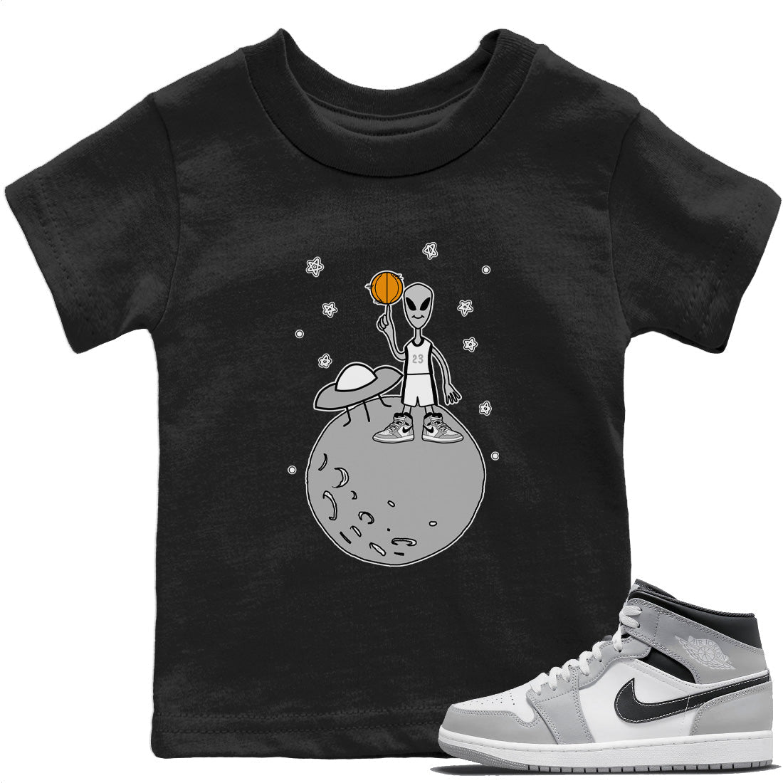 Jordan 1 Light Smoke Grey Sneaker Matching T-Shirt Basketball Alien Sneaker Tees Jordan 1 Light Smoke Grey Sneaker Release Tees Kids Shirts